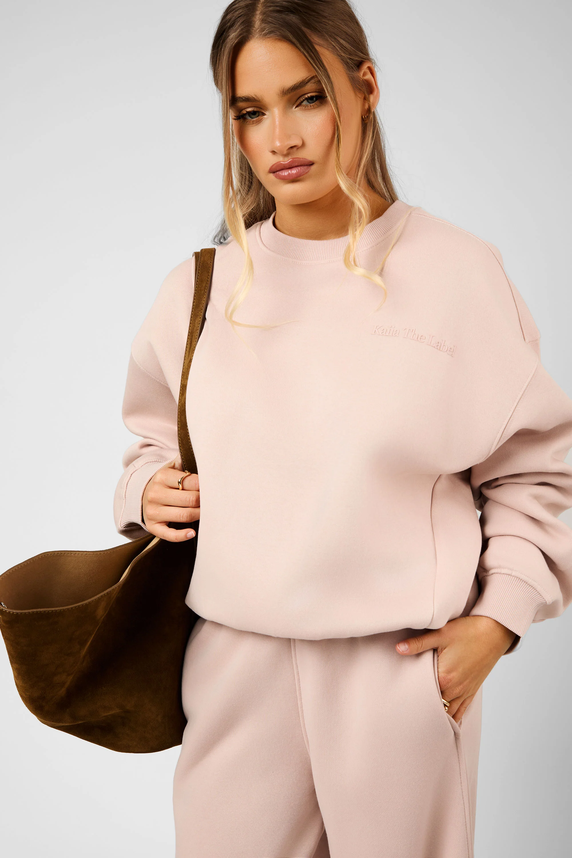 Kaiia The Label Seam Detail Oversized Sweatshirt Pink Champagne - Image 4