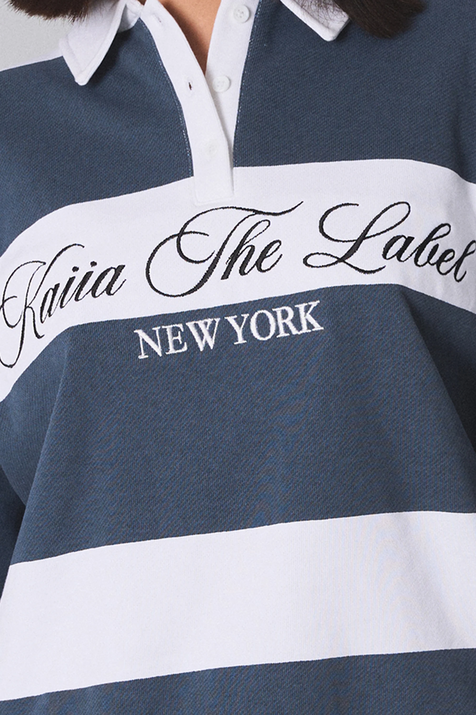 Kaiia the Label Striped New York Oversized Rugby Sweatshirt White - Image 4