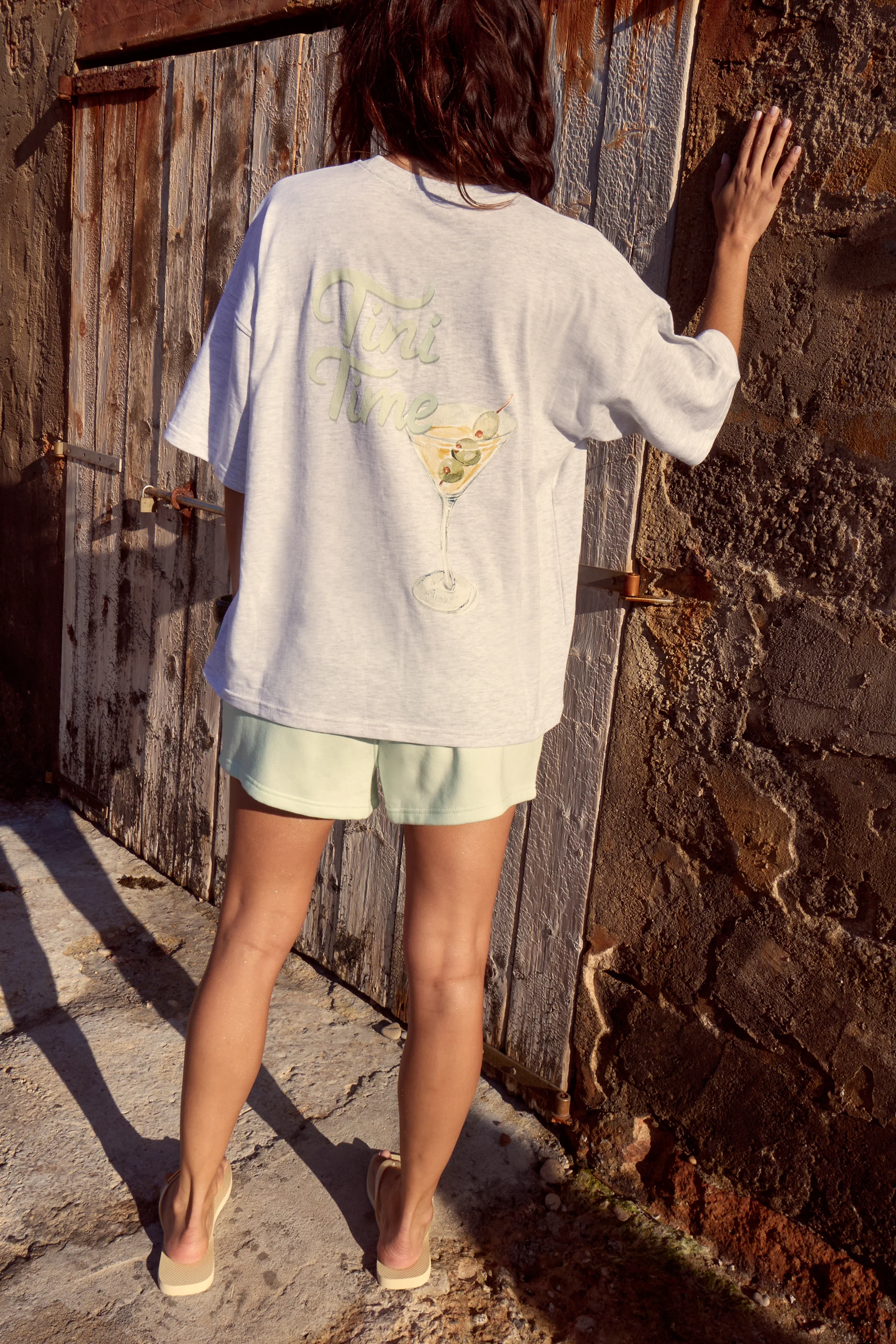 Kaiia Tini Time Oversized T-shirt Light Grey Marl & Lime Sorbet - Image 4