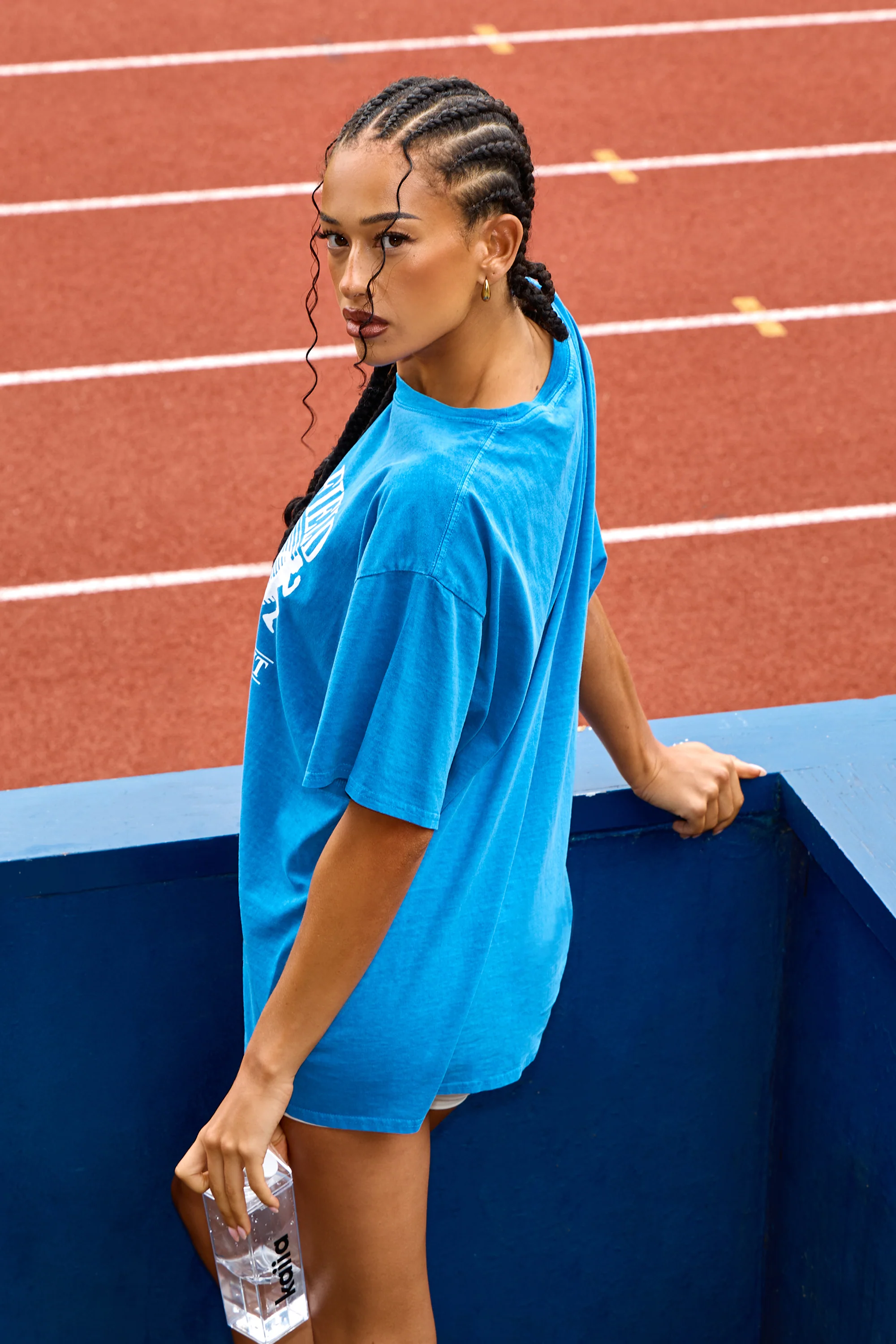 Kaiia Track & Field Print Overdyed Oversized T-shirt Cobalt Blue - Image 4
