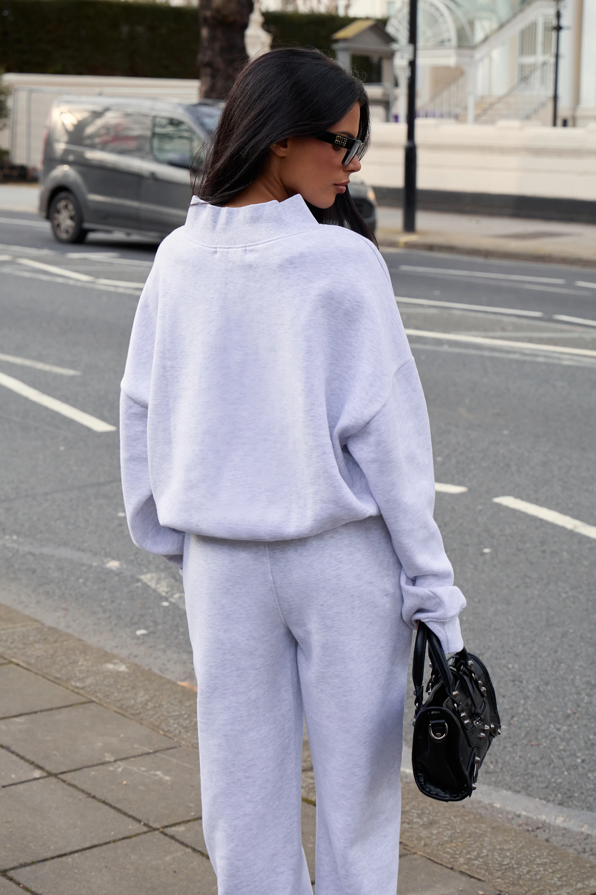 Kaiia V Neck Oversized Sweatshirt Light Grey Marl - Image 8