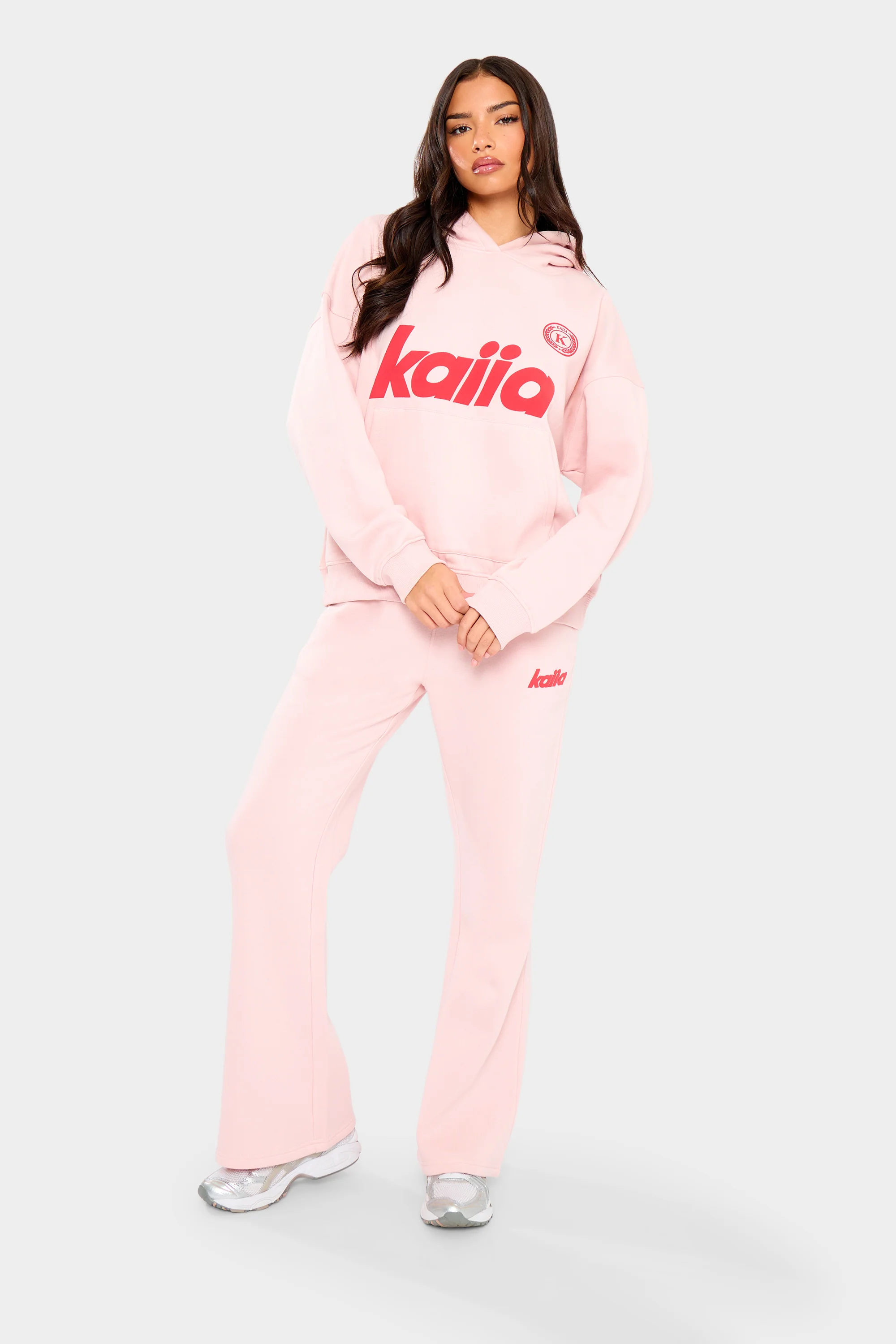 Kaiia Varsity Oversized Hoodie Baby Pink & Red - Image 4