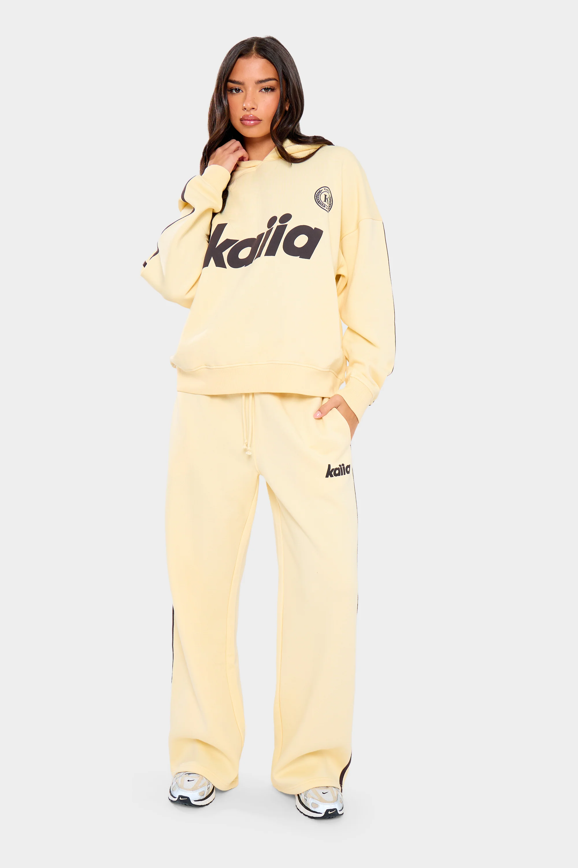 Kaiia Varsity Oversized Hoodie Lemon & Brown - Image 4