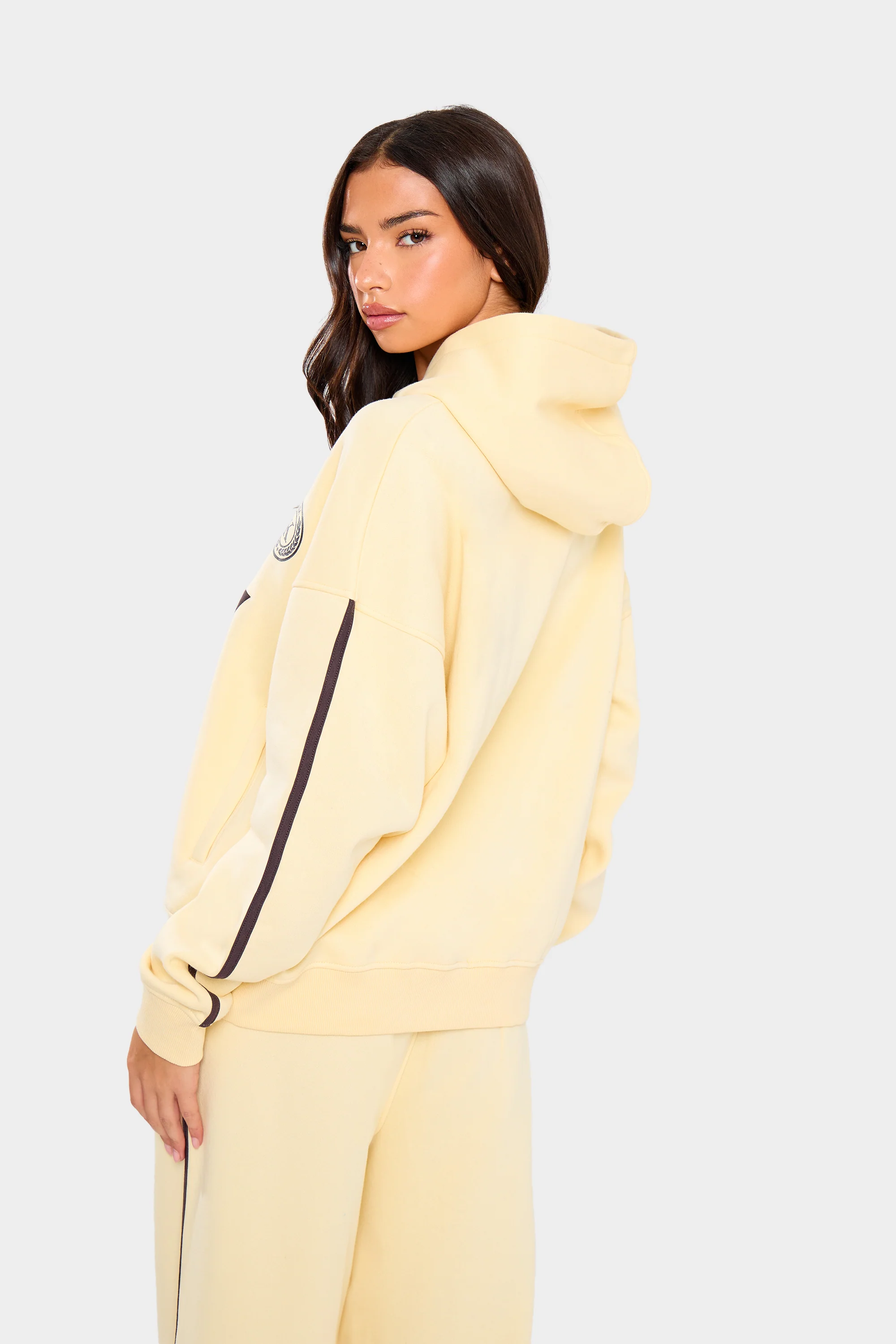 Kaiia Varsity Oversized Hoodie Lemon & Brown - Image 5