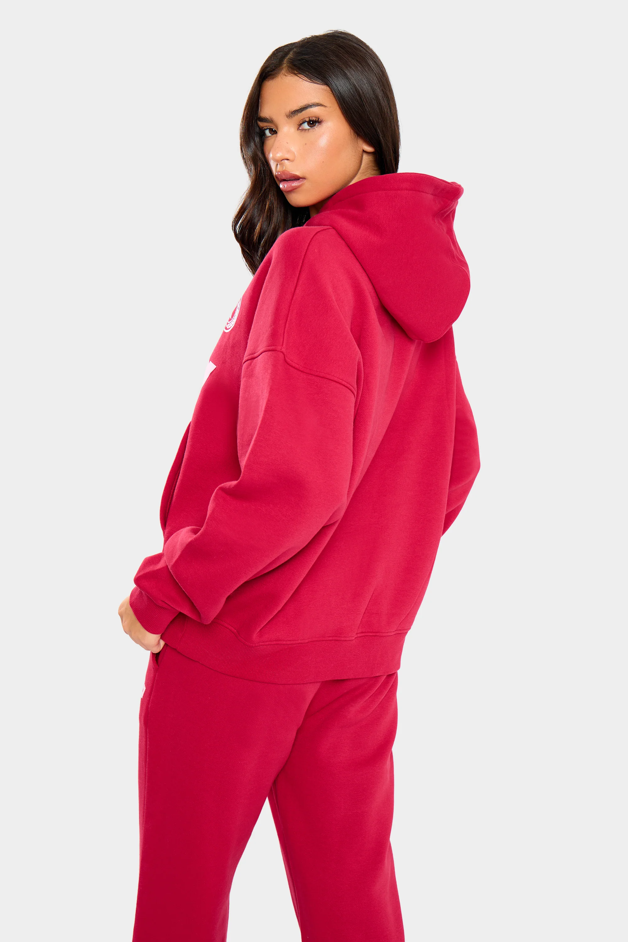 Kaiia Varsity Oversized Hoodie Red & Baby Pink - Image 4