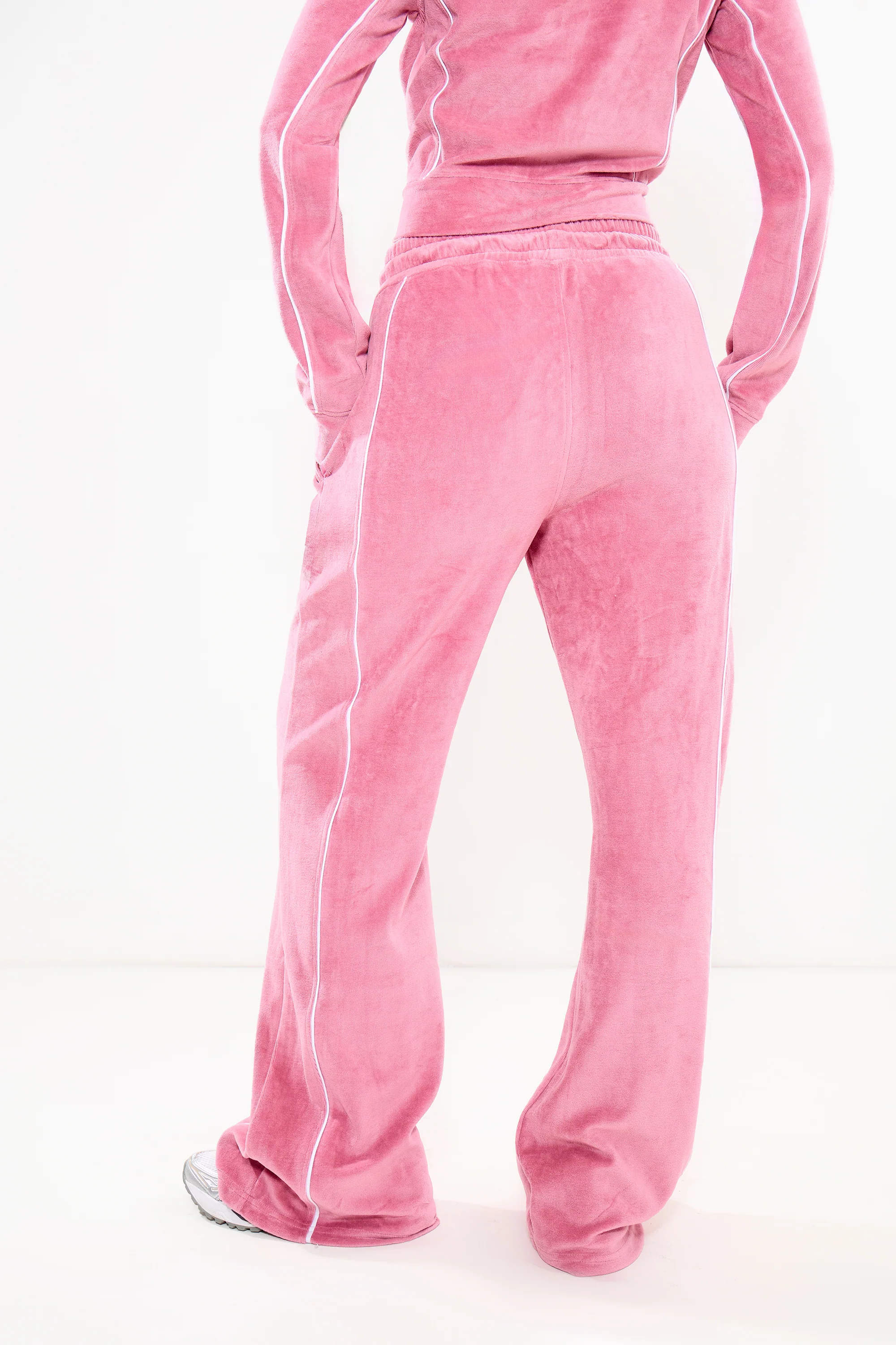 Kaiia Velour Contrast Piping Straight Leg Joggers Pink & White - Image 4
