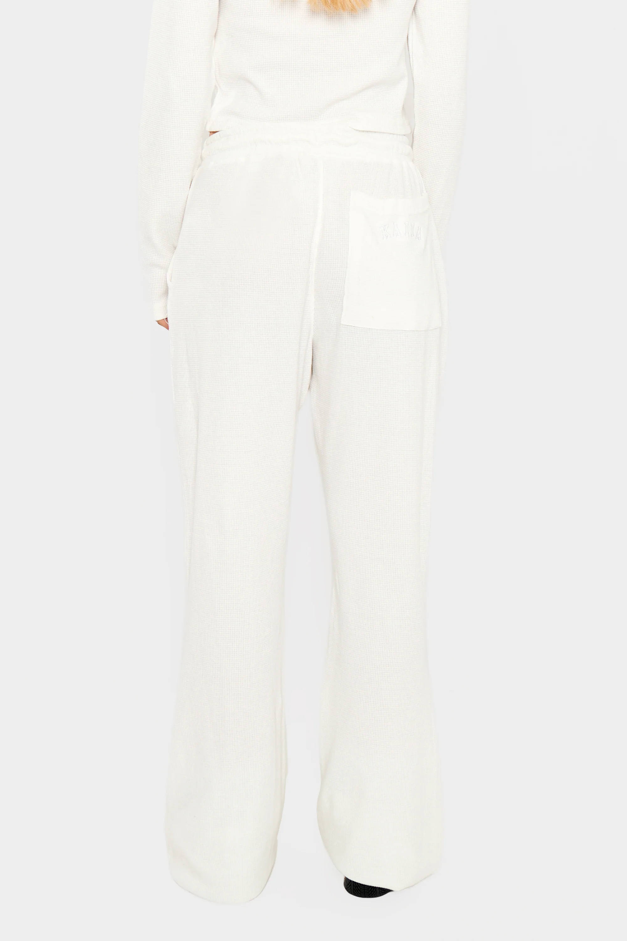Kaiia Waffle Wide Leg Joggers Cream - Image 4