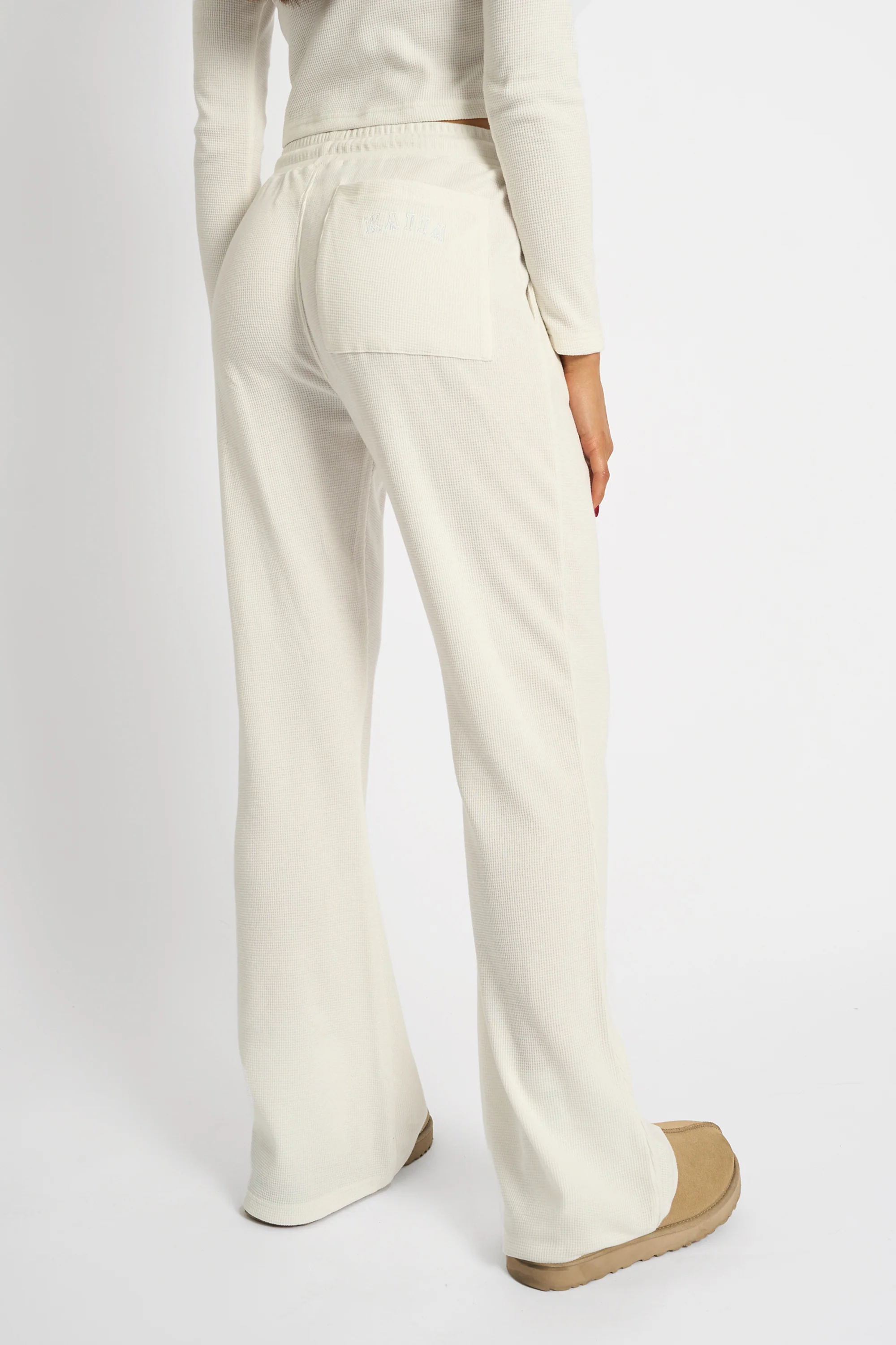 Kaiia Waffle Wide Leg Joggers Cream - Image 7