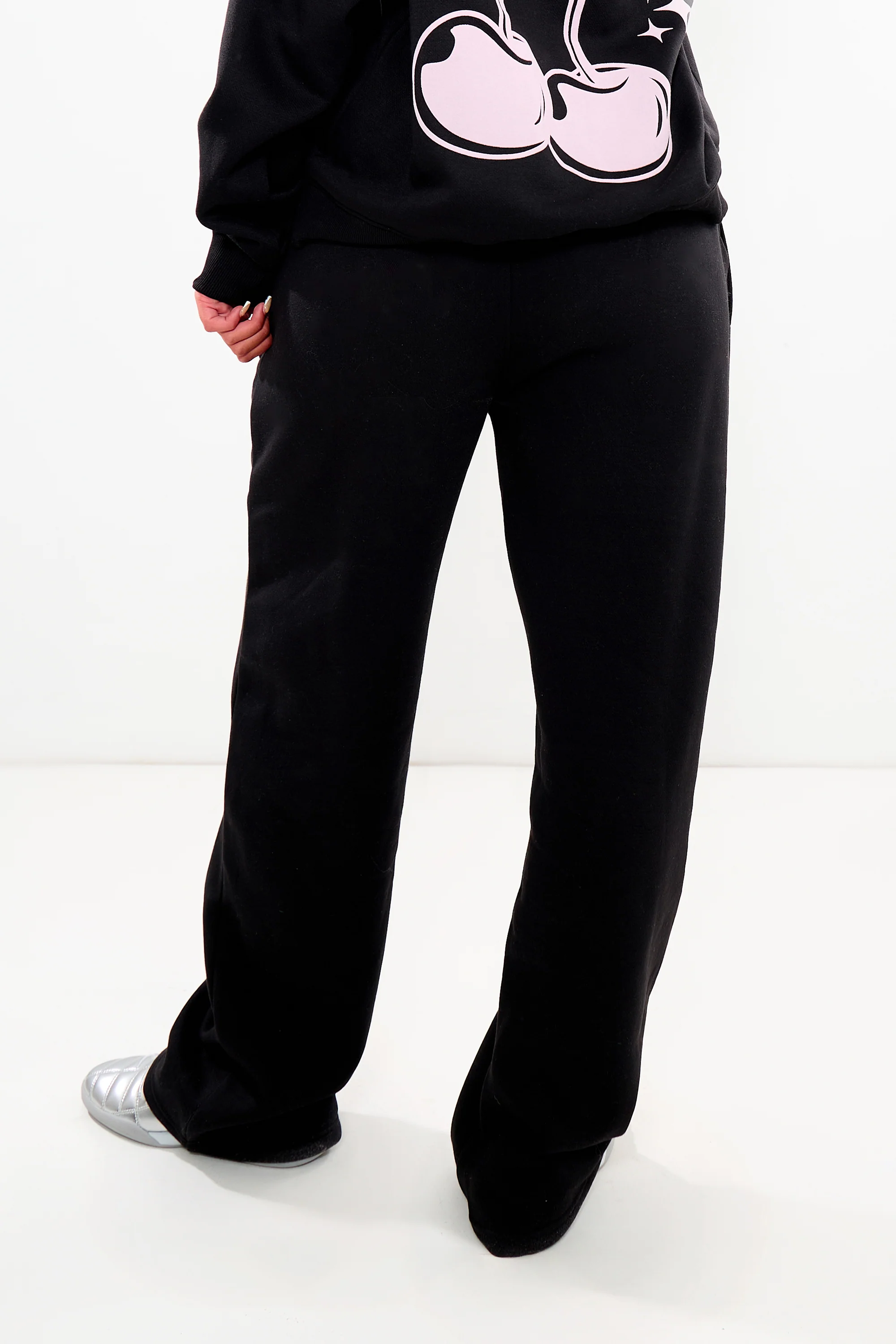 Kaiia Wide Leg Joggers Black & Pink - Image 4