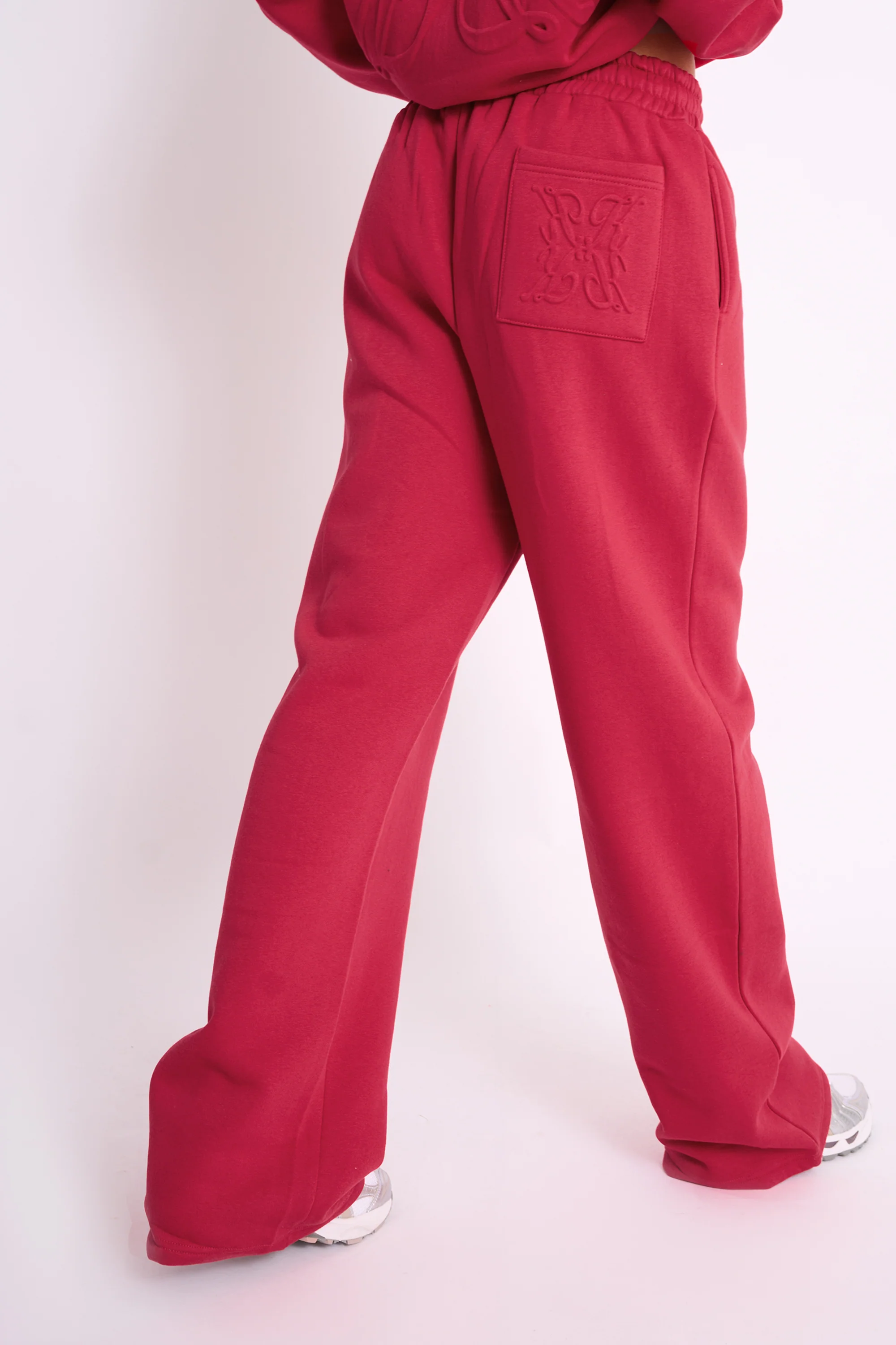 Kaiia Embossed Wide Leg Joggers Berry Red - Image 3
