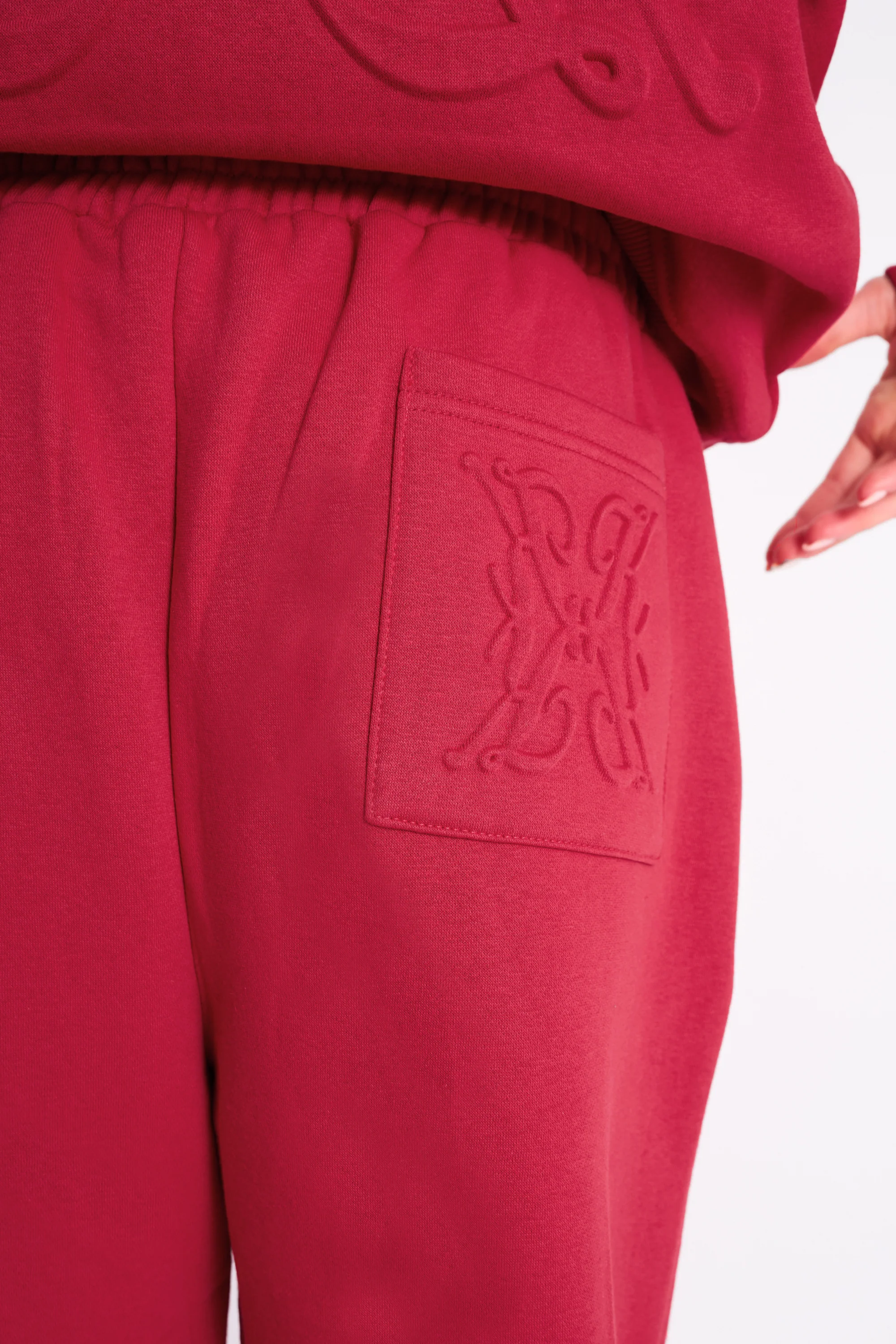 Kaiia Embossed Wide Leg Joggers Berry Red - Image 4