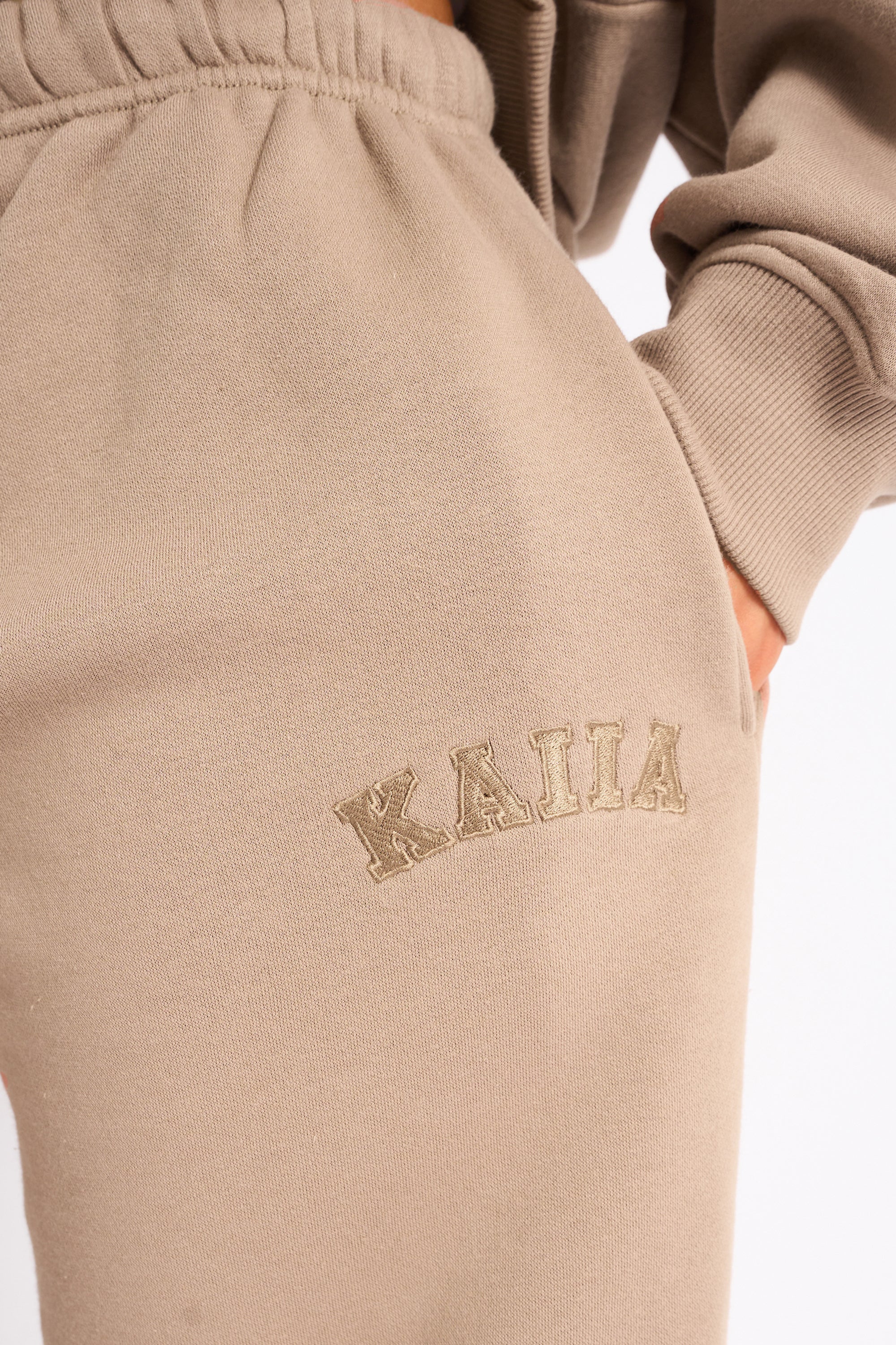 Kaiia Logo Wide Leg Joggers Latte - Image 4
