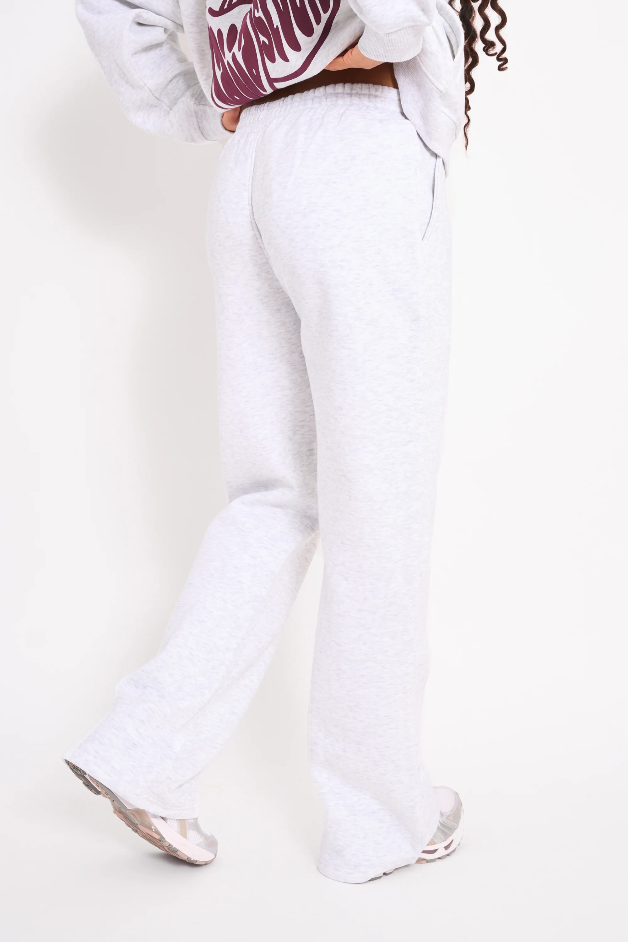 Kaiia Wide Leg Joggers Light Grey Marl & Plum - Image 3