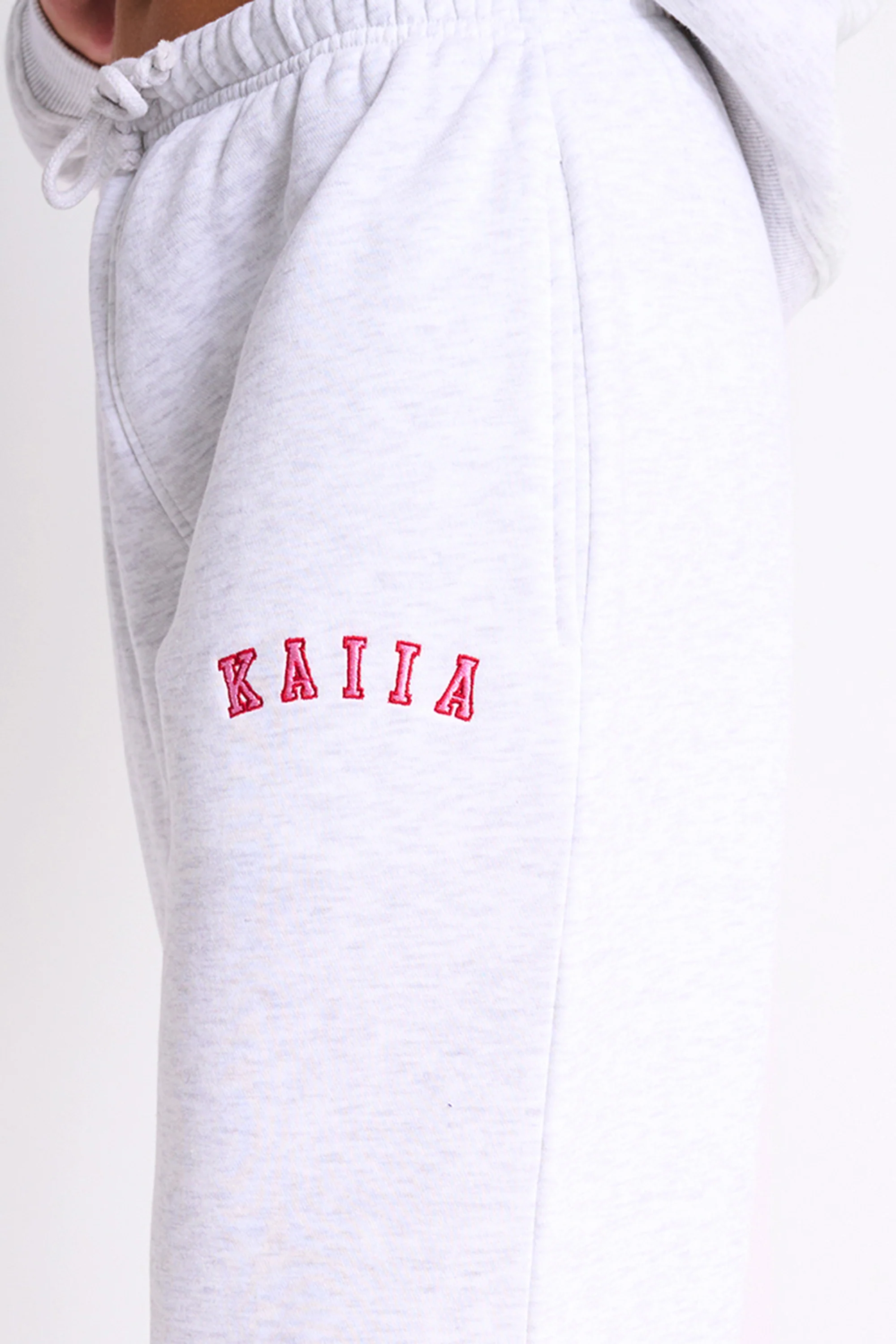 Kaiia Logo Wide Leg Joggers Light Grey Marl & Pink Contrast - Image 4