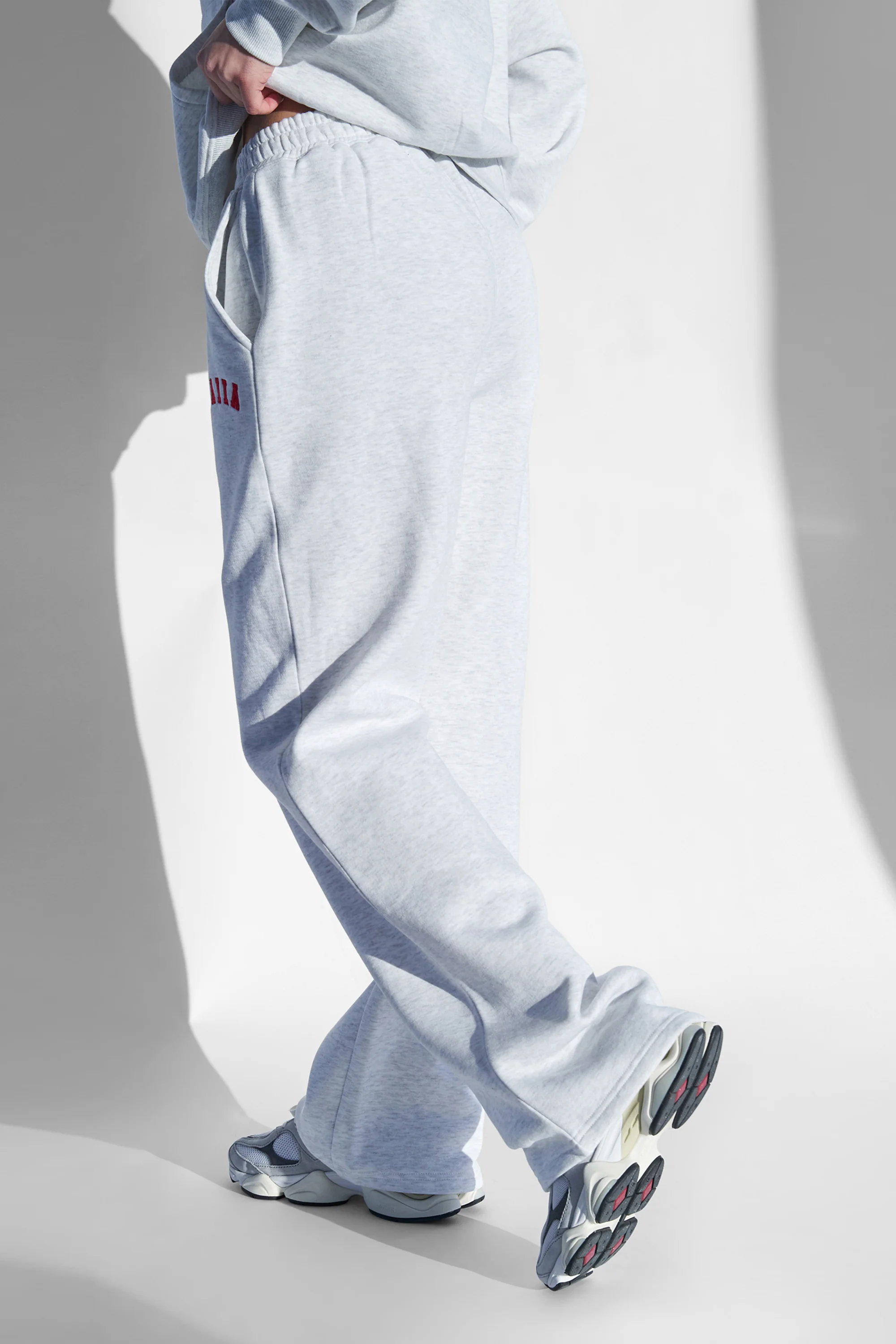 Kaiia Logo Wide Leg Joggers Light Grey Marl and Red - Image 3