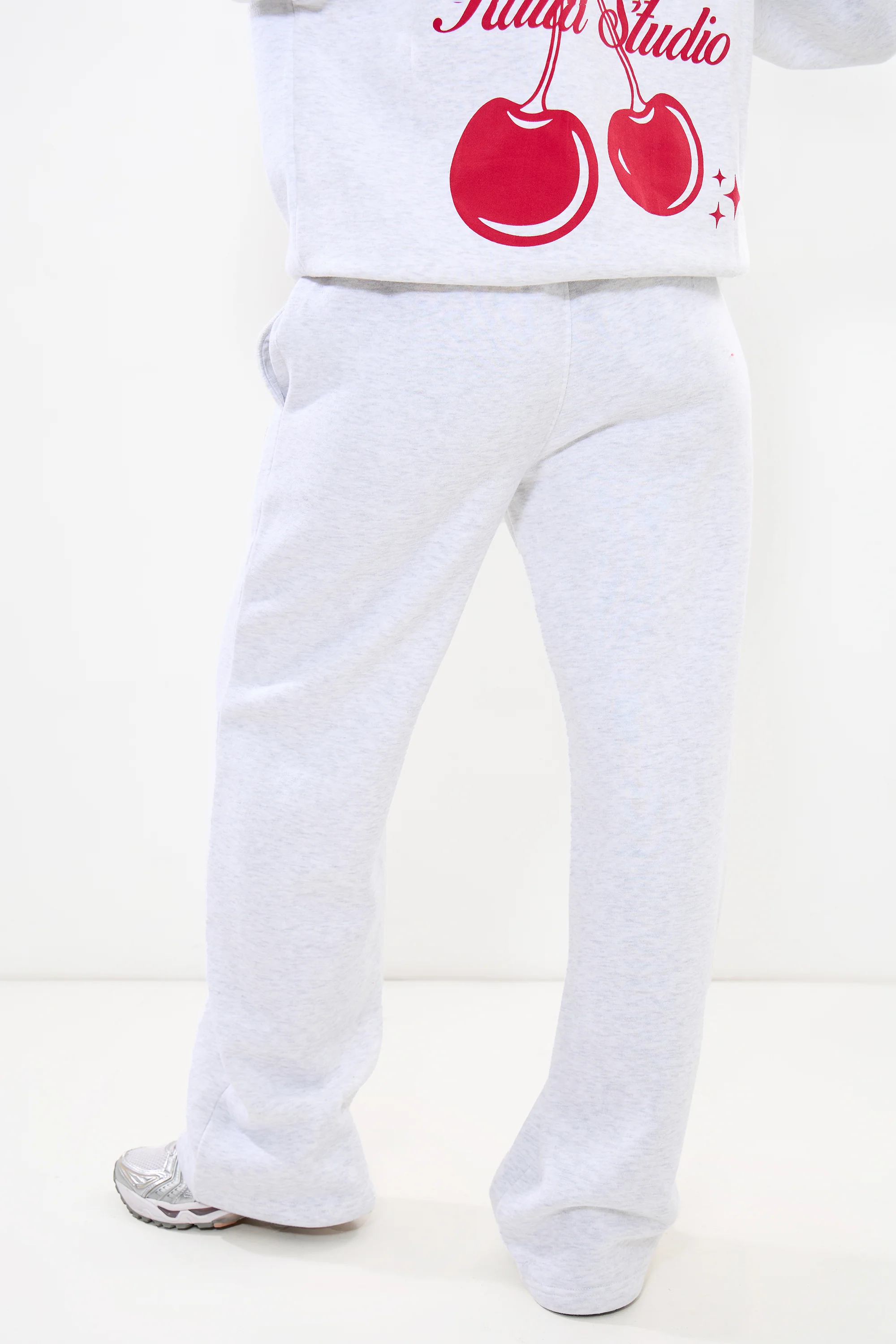 Kaiia Wide Leg Joggers Light Grey Marl & Red - Image 3