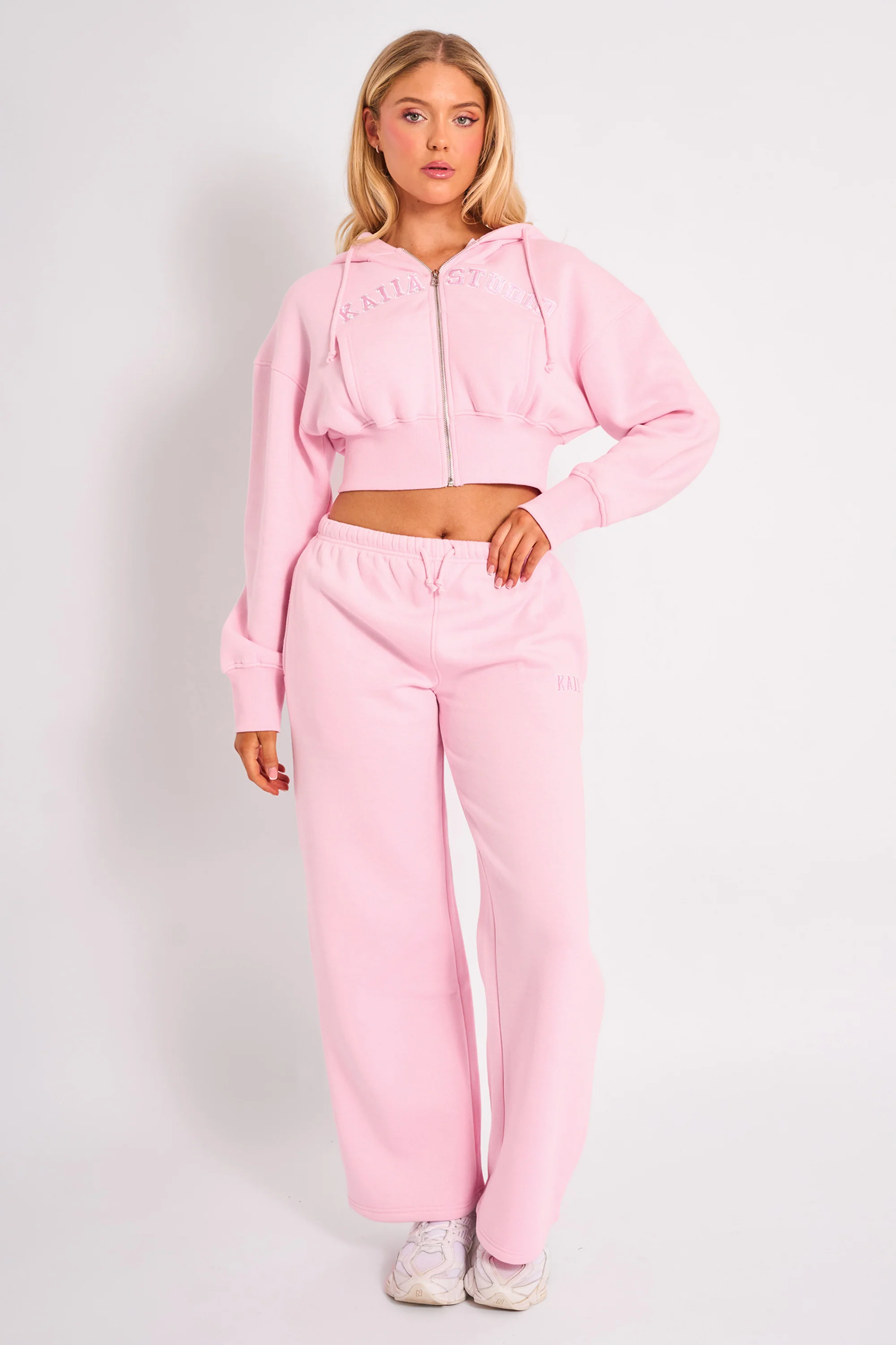 Kaiia Logo Wide Leg Joggers Light Pink