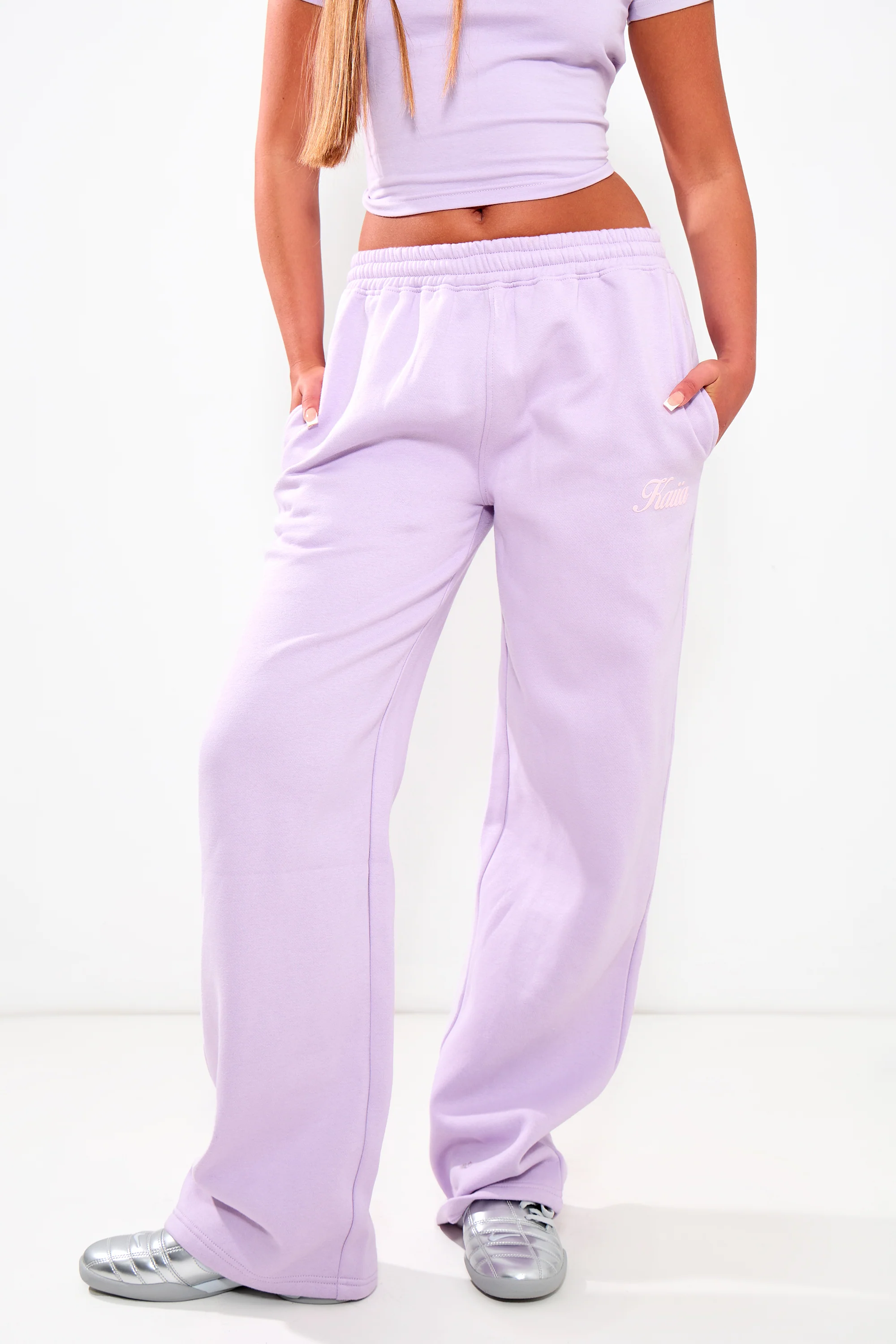 Kaiia Wide Leg Joggers Lilac & Pink - Image 2