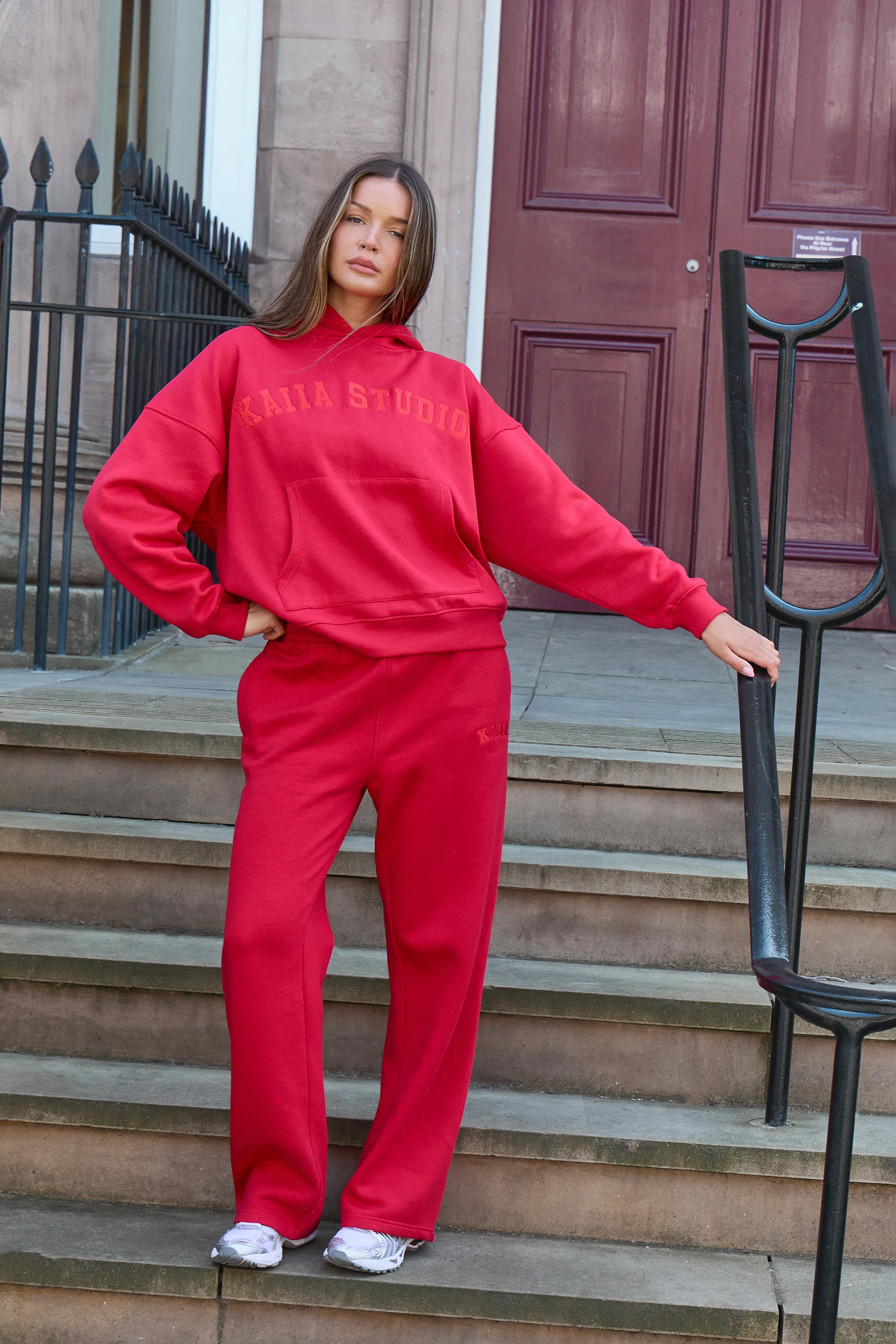 Kaiia Logo Wide Leg Joggers Red - Image 5