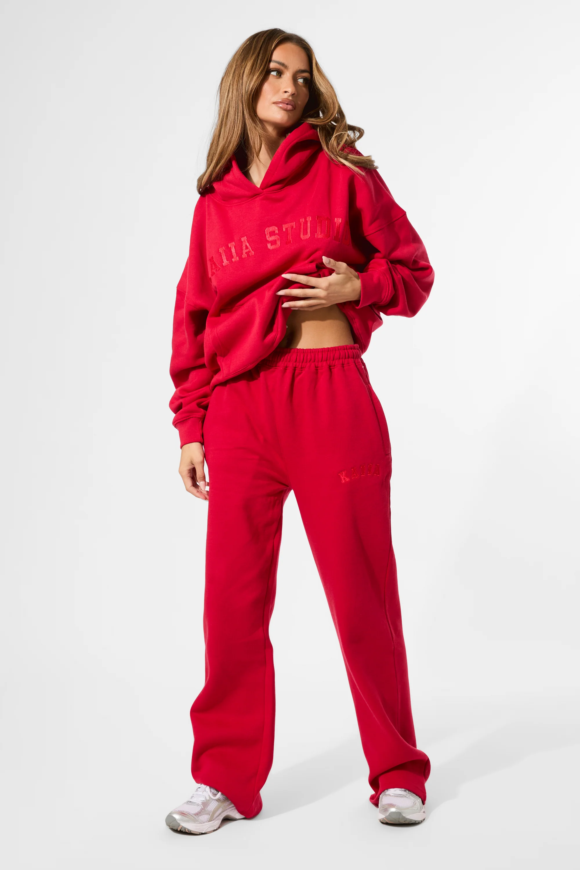 Kaiia Logo Wide Leg Joggers Red - Image 6