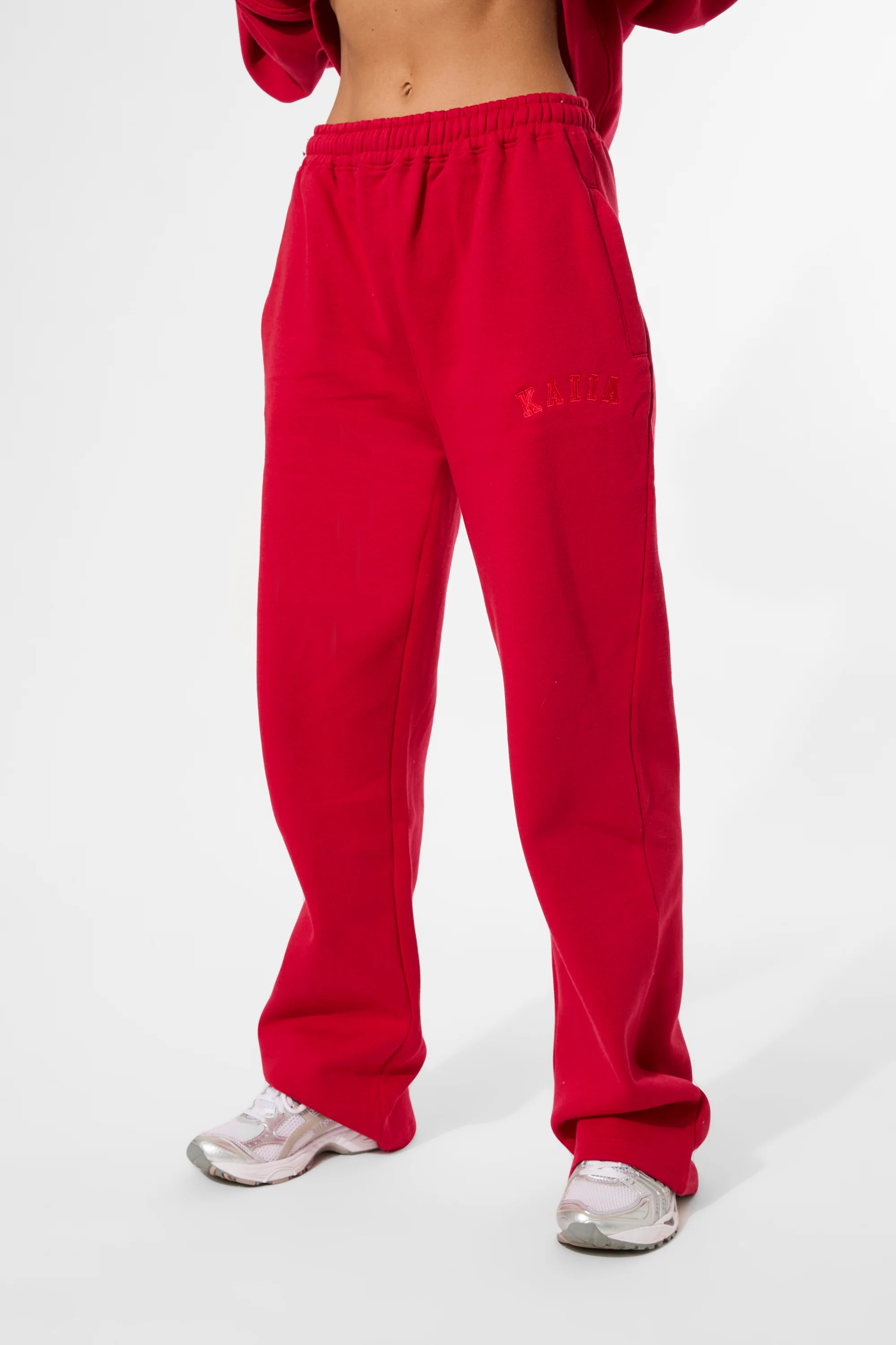Kaiia Logo Wide Leg Joggers Red - Image 7