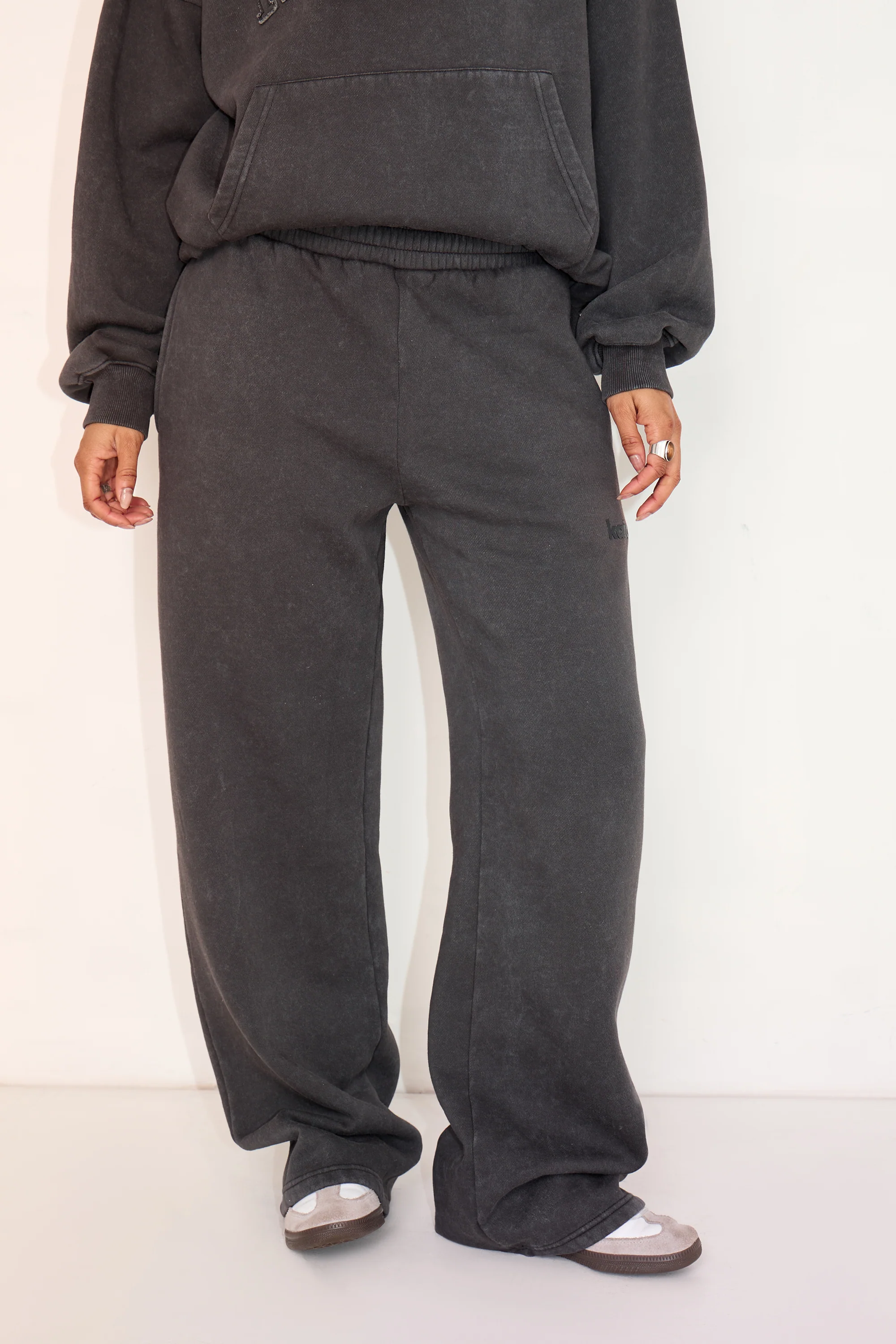 Kaiia Wide Leg Joggers Washed Black - Image 2