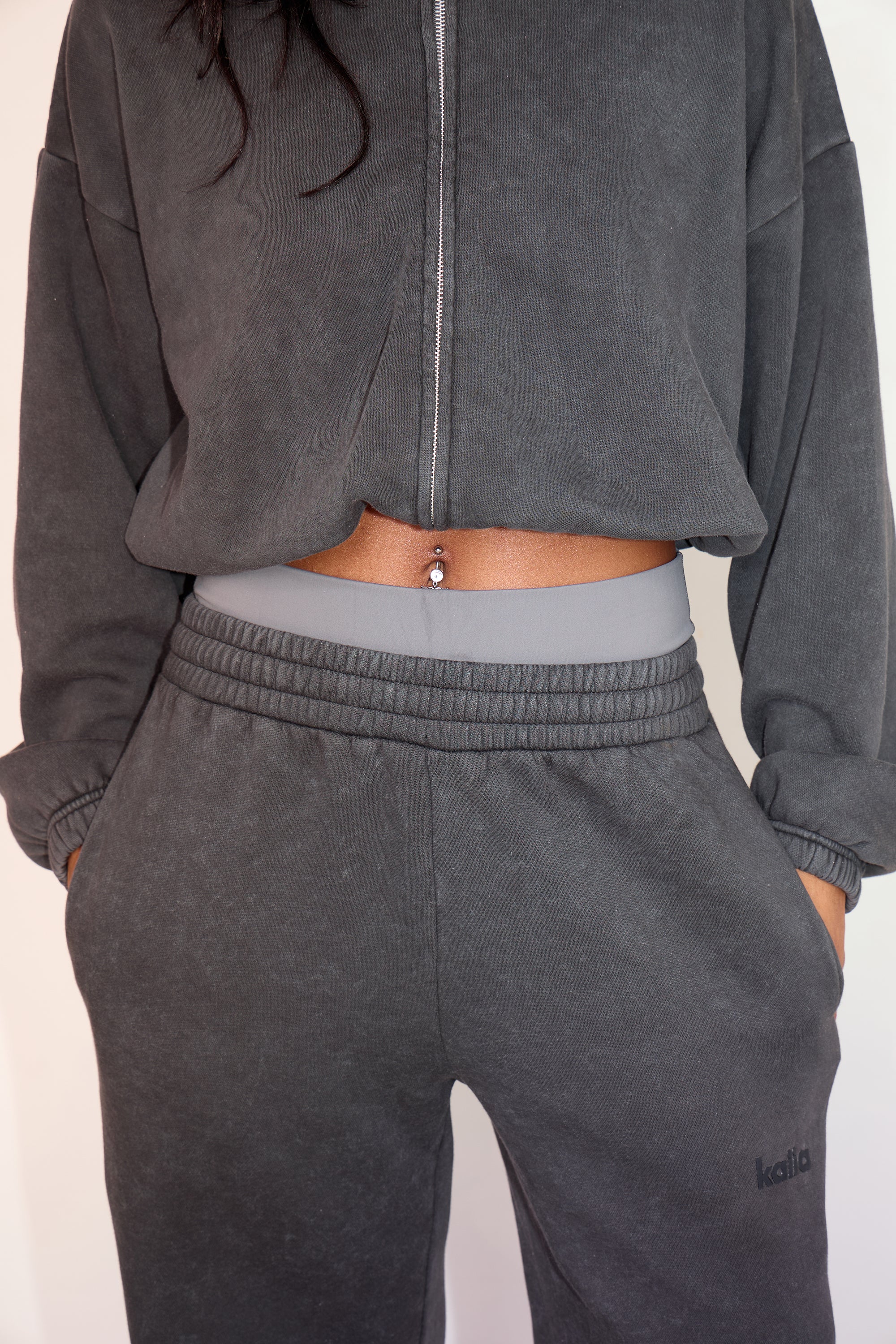Kaiia Wide Leg Joggers Washed Black - Image 4