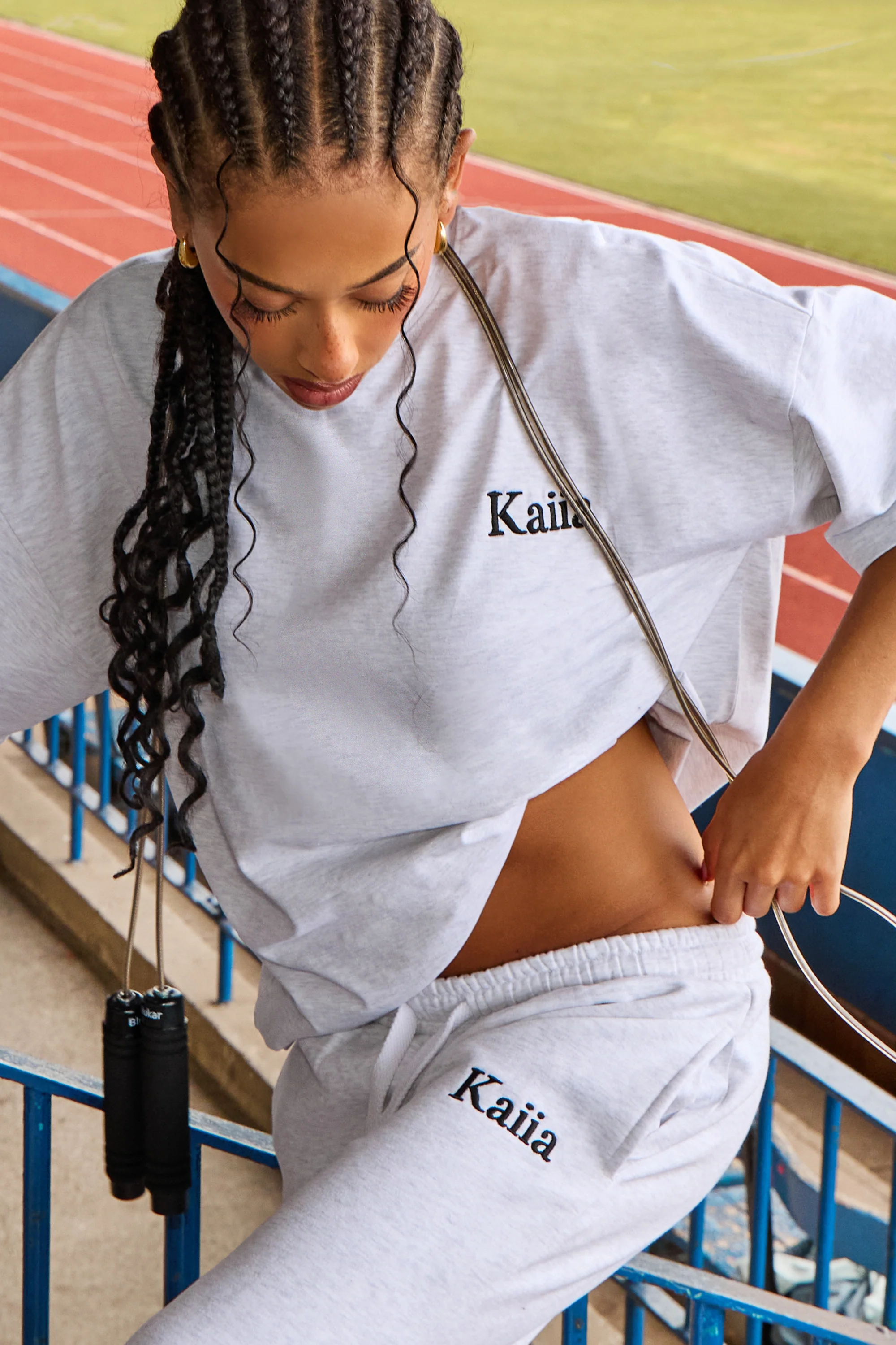 Kaiia Wide Leg Joggers Grey Marl & Black - Image 3