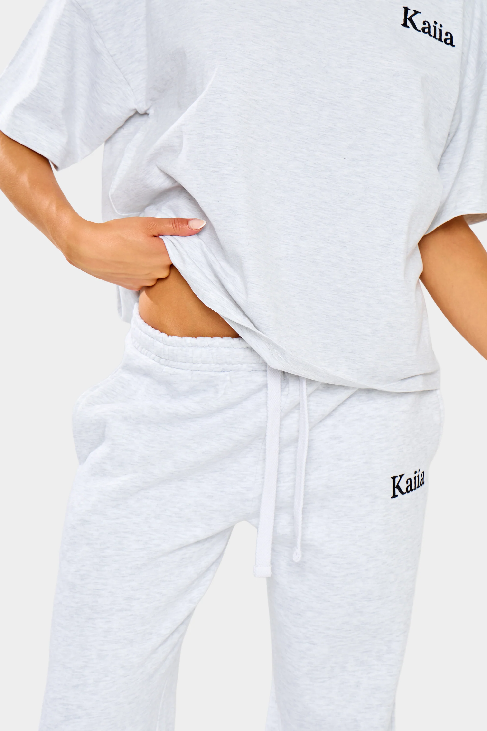 Kaiia Wide Leg Joggers Grey Marl & Black - Image 7