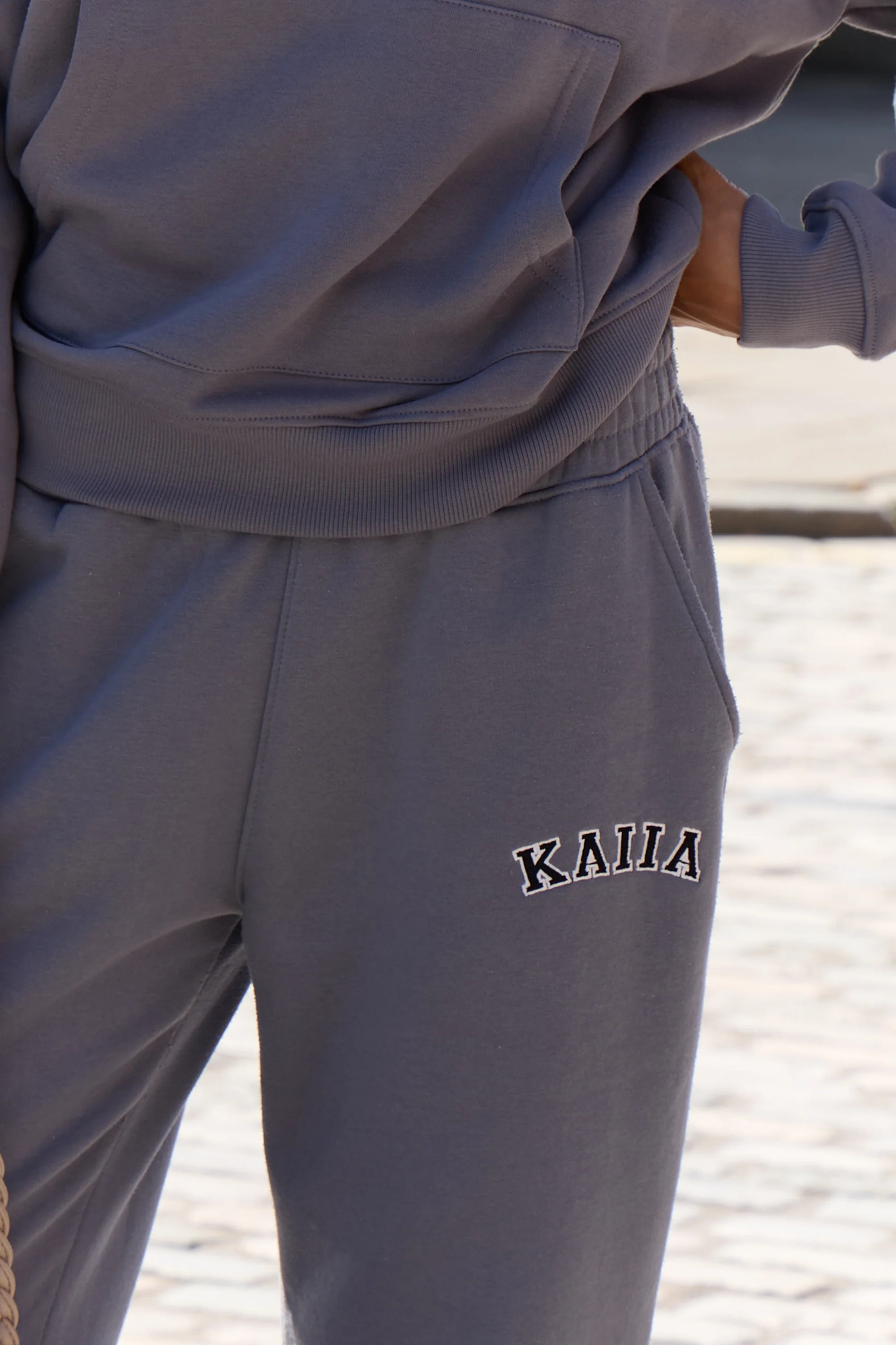 Kaiia Wide Leg Sweat Pants in Charcoal Grey - Image 4