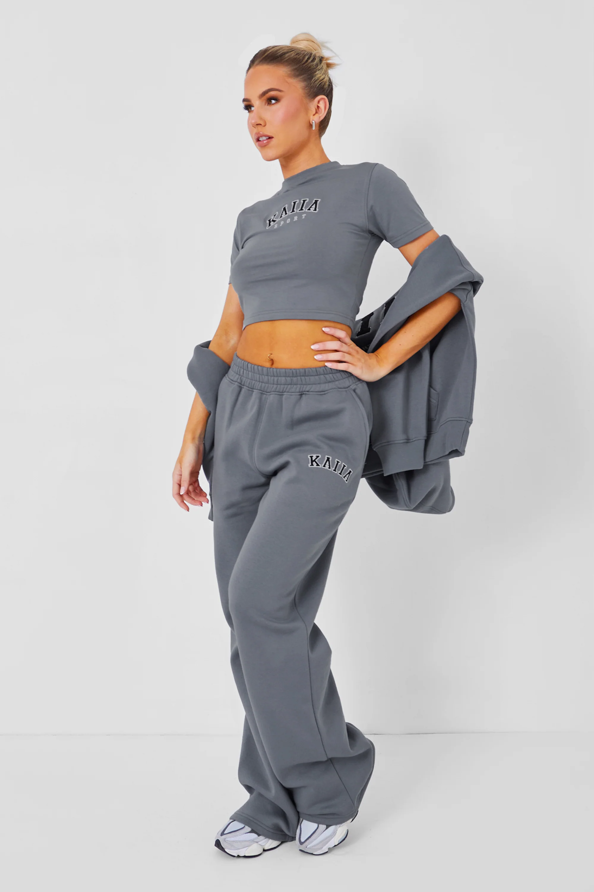 Kaiia Wide Leg Sweat Pants in Charcoal Grey - Image 6