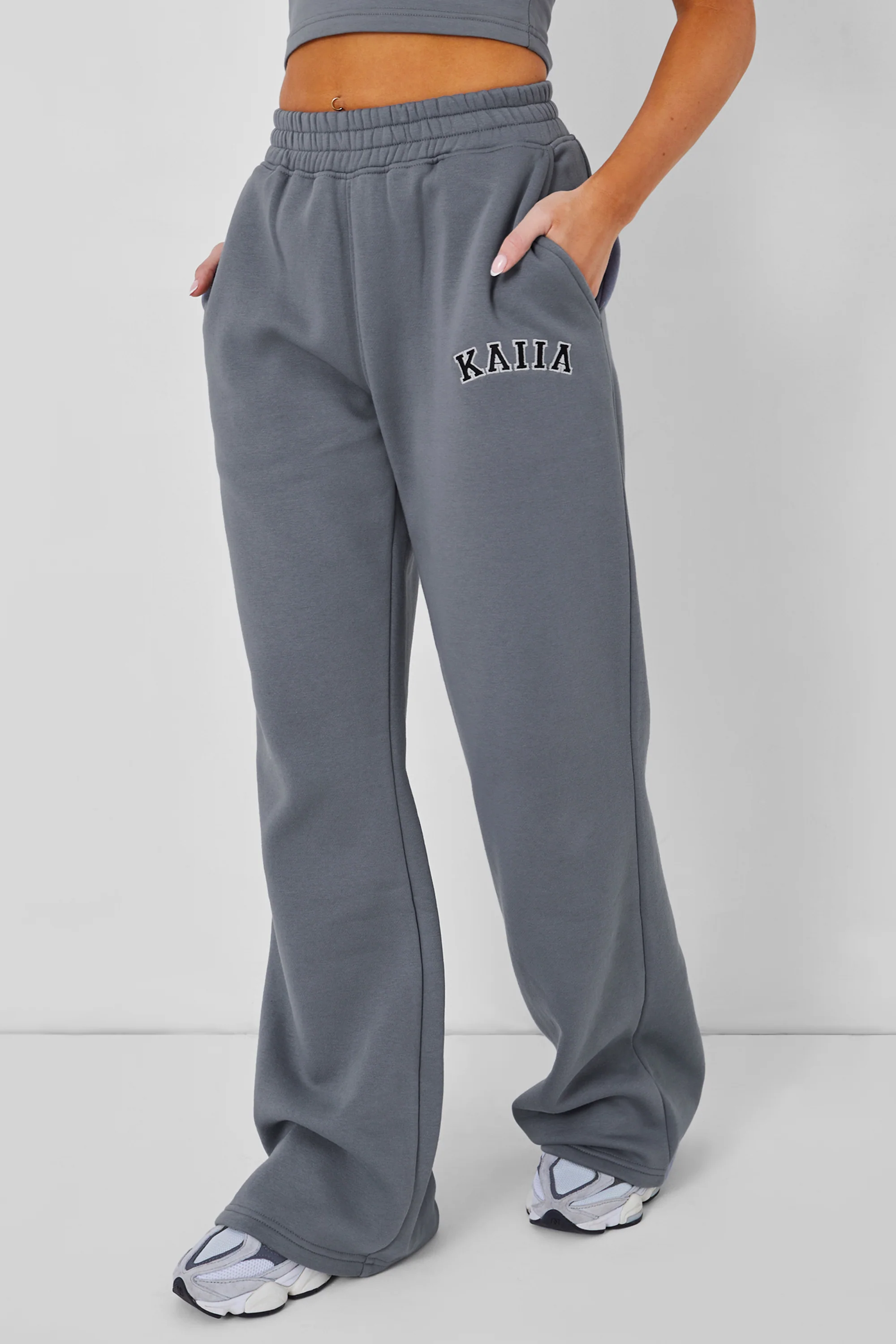 Kaiia Wide Leg Sweat Pants in Charcoal Grey - Image 8