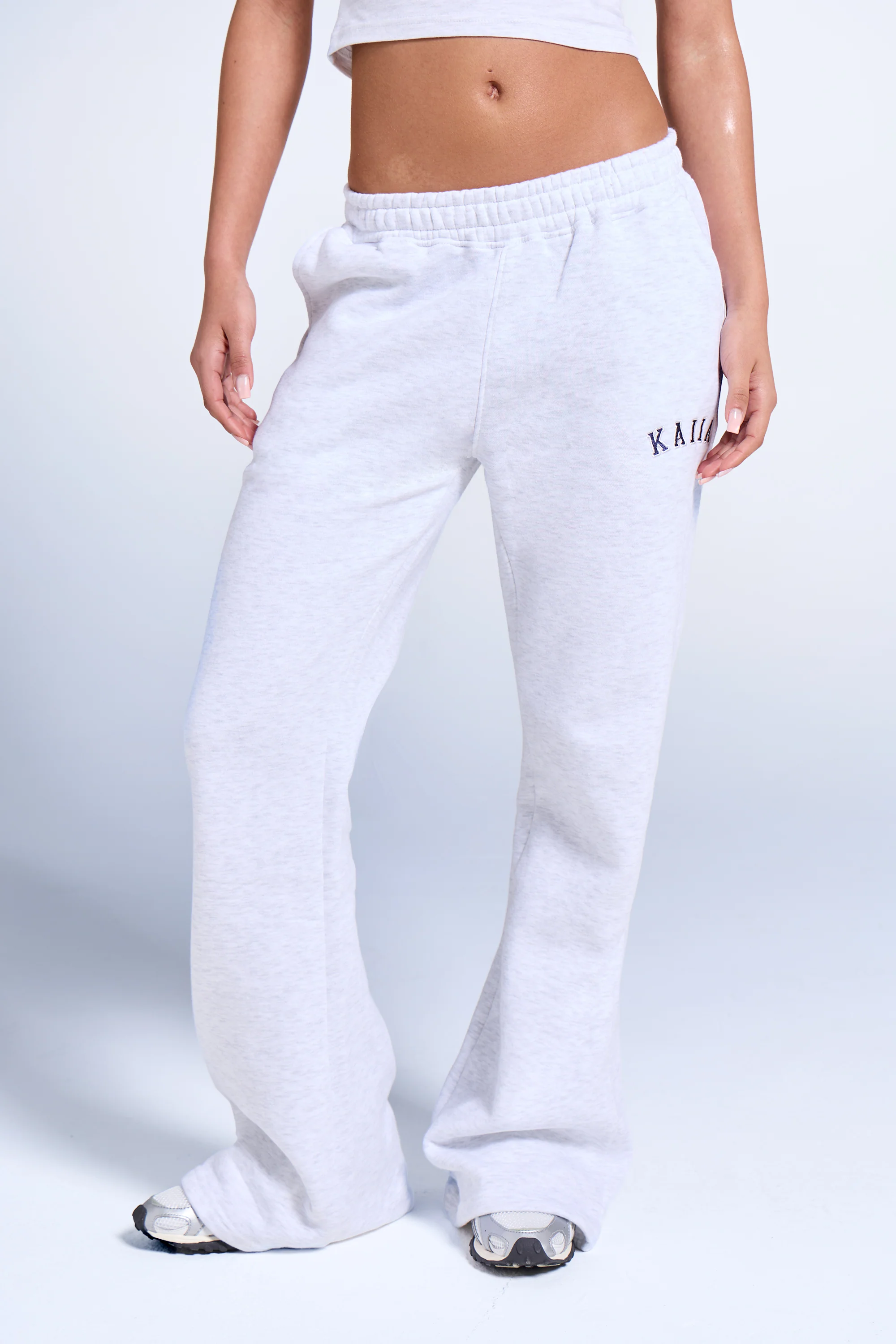 Kaiia Logo Wide Leg Sweat Pants Light Grey Marl & Navy - Image 3