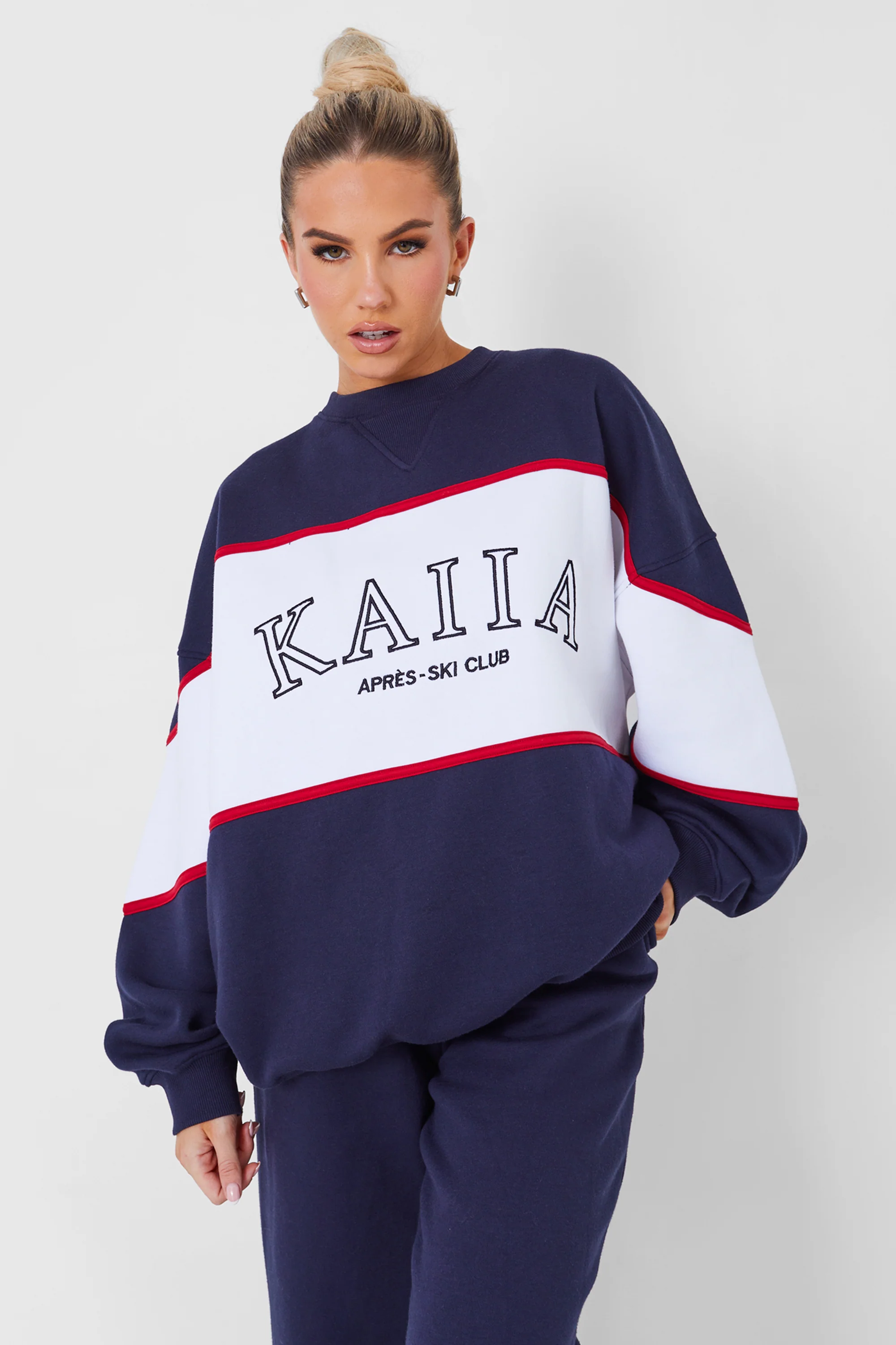 Kaiia Wide Leg Sweat Pants in Navy - Image 5