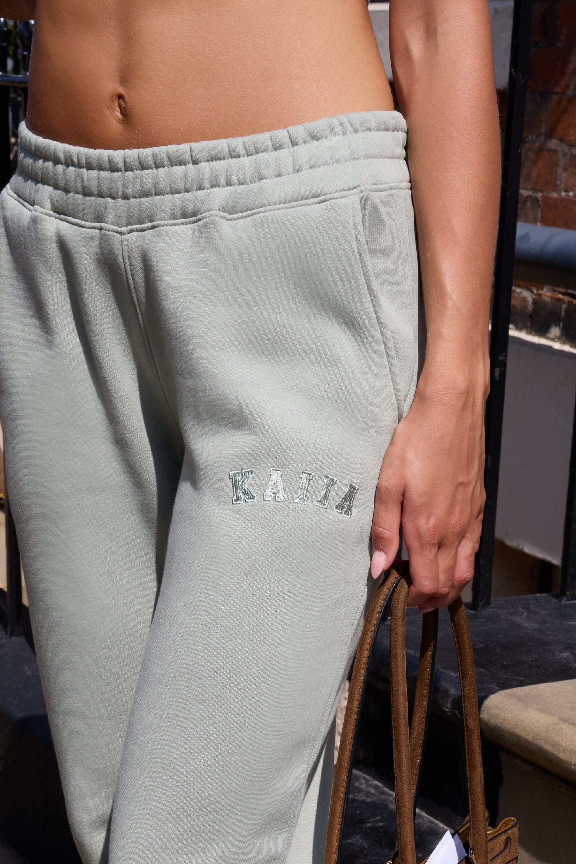 Kaiia Wide Leg Sweat Pants in Sage Green - Image 14