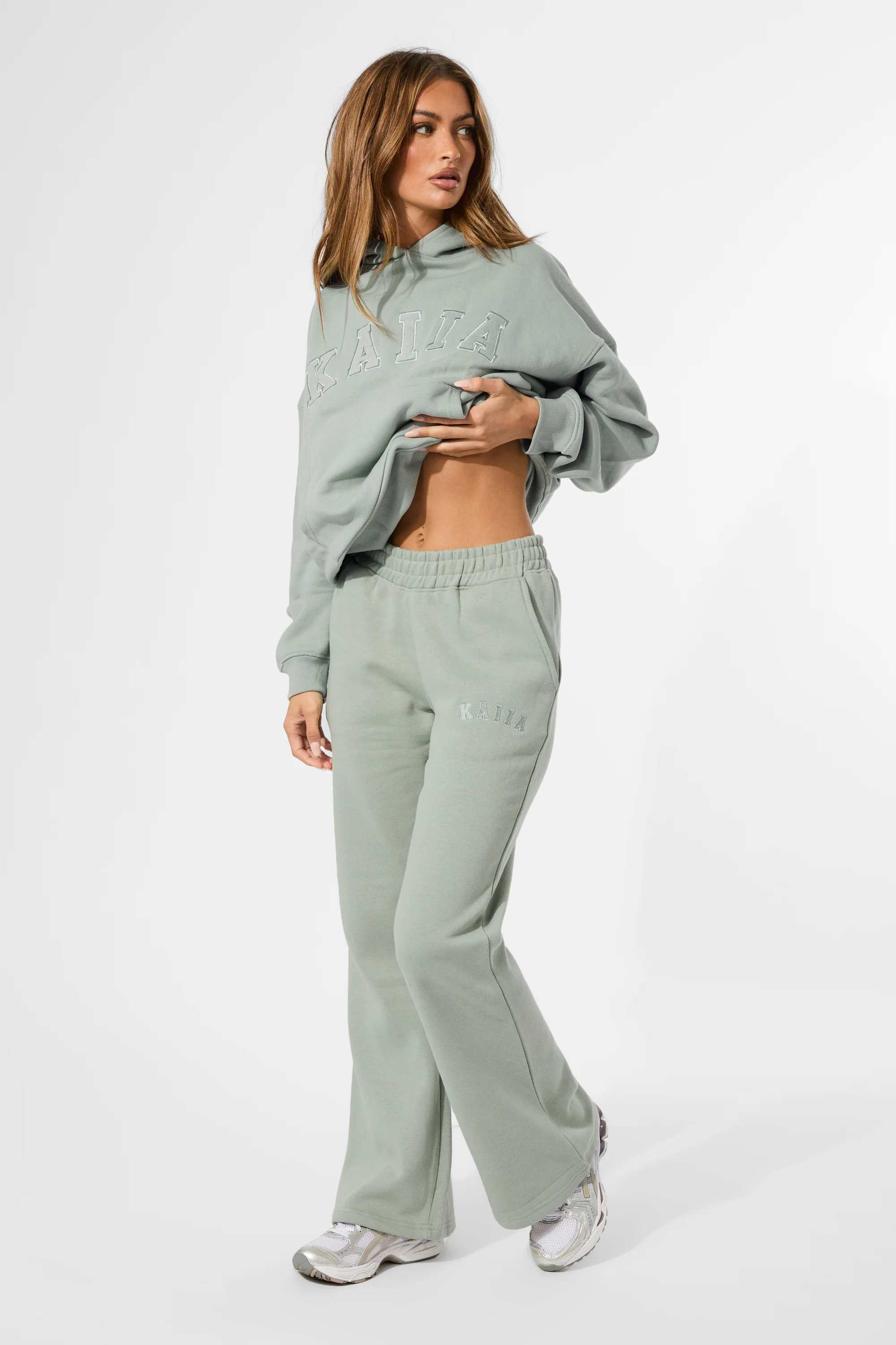 Kaiia Wide Leg Sweat Pants in Sage Green - Image 15
