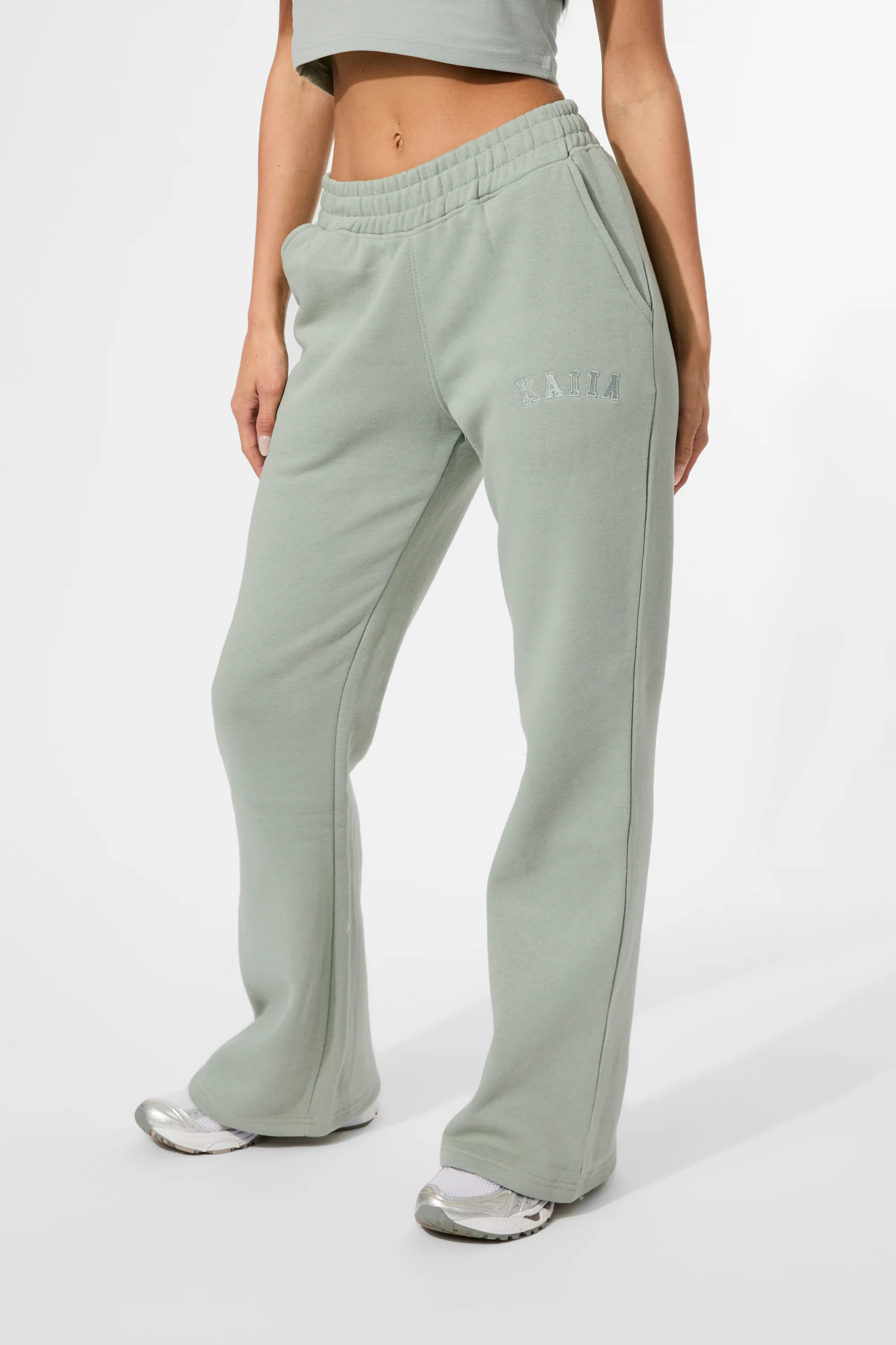 Kaiia Wide Leg Sweat Pants in Sage Green - Image 16