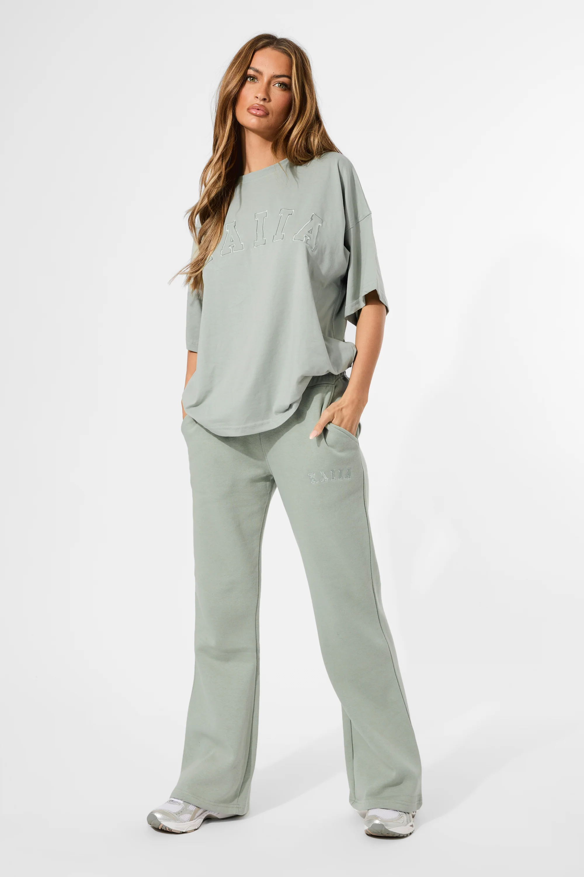 Kaiia Wide Leg Sweat Pants in Sage Green - Image 20