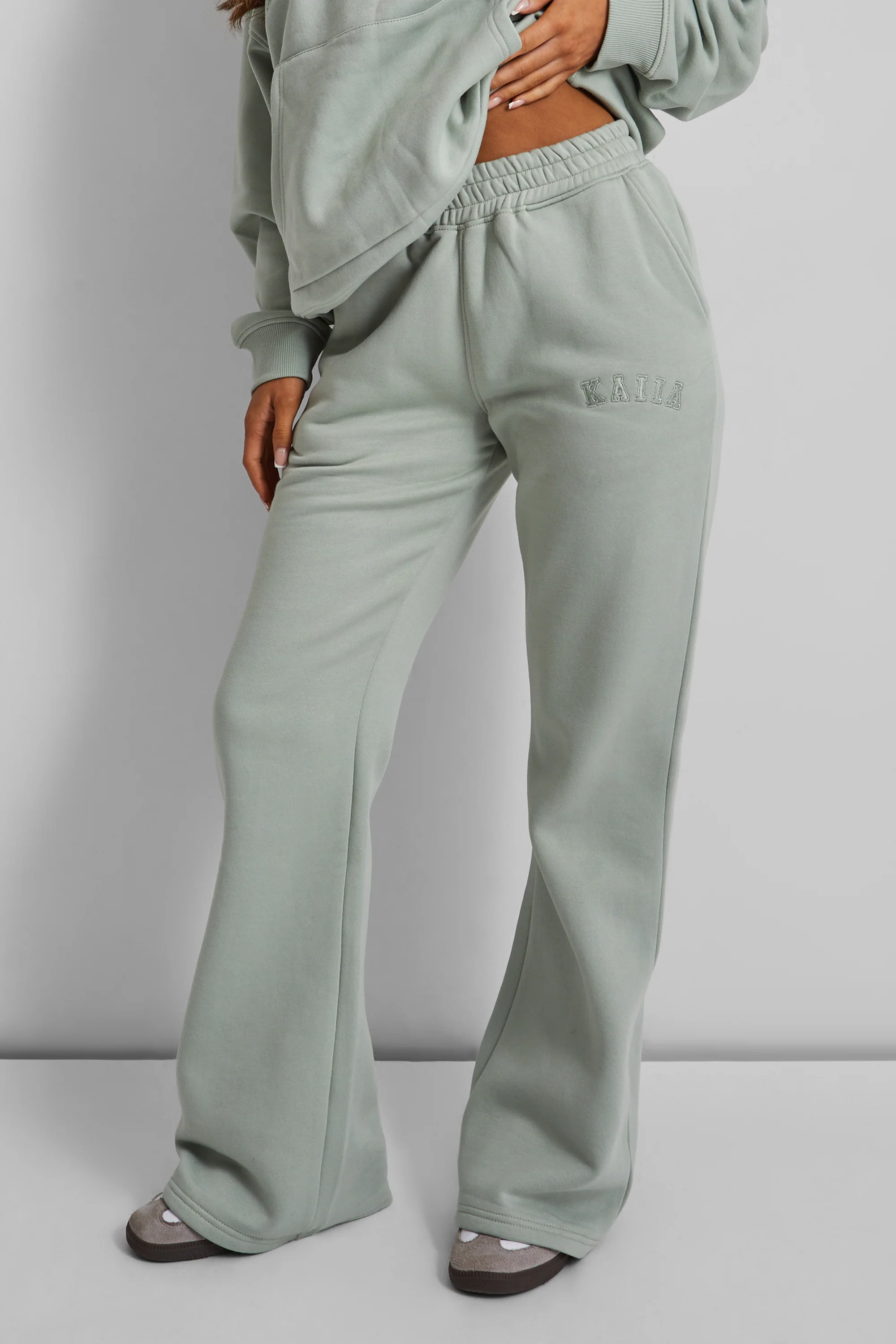 Kaiia Wide Leg Sweat Pants in Sage Green - Image 7