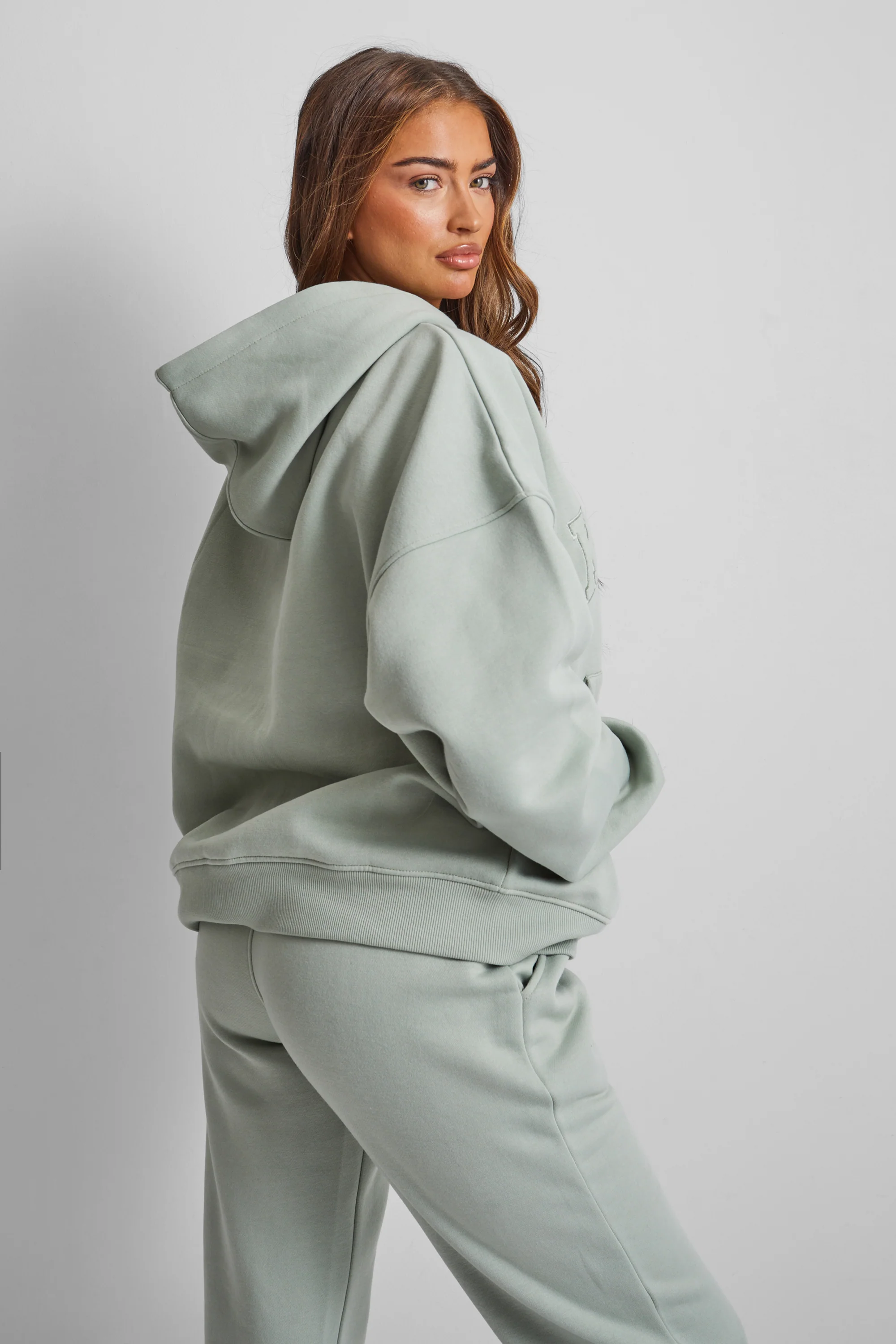 Kaiia Wide Leg Sweat Pants in Sage Green - Image 9