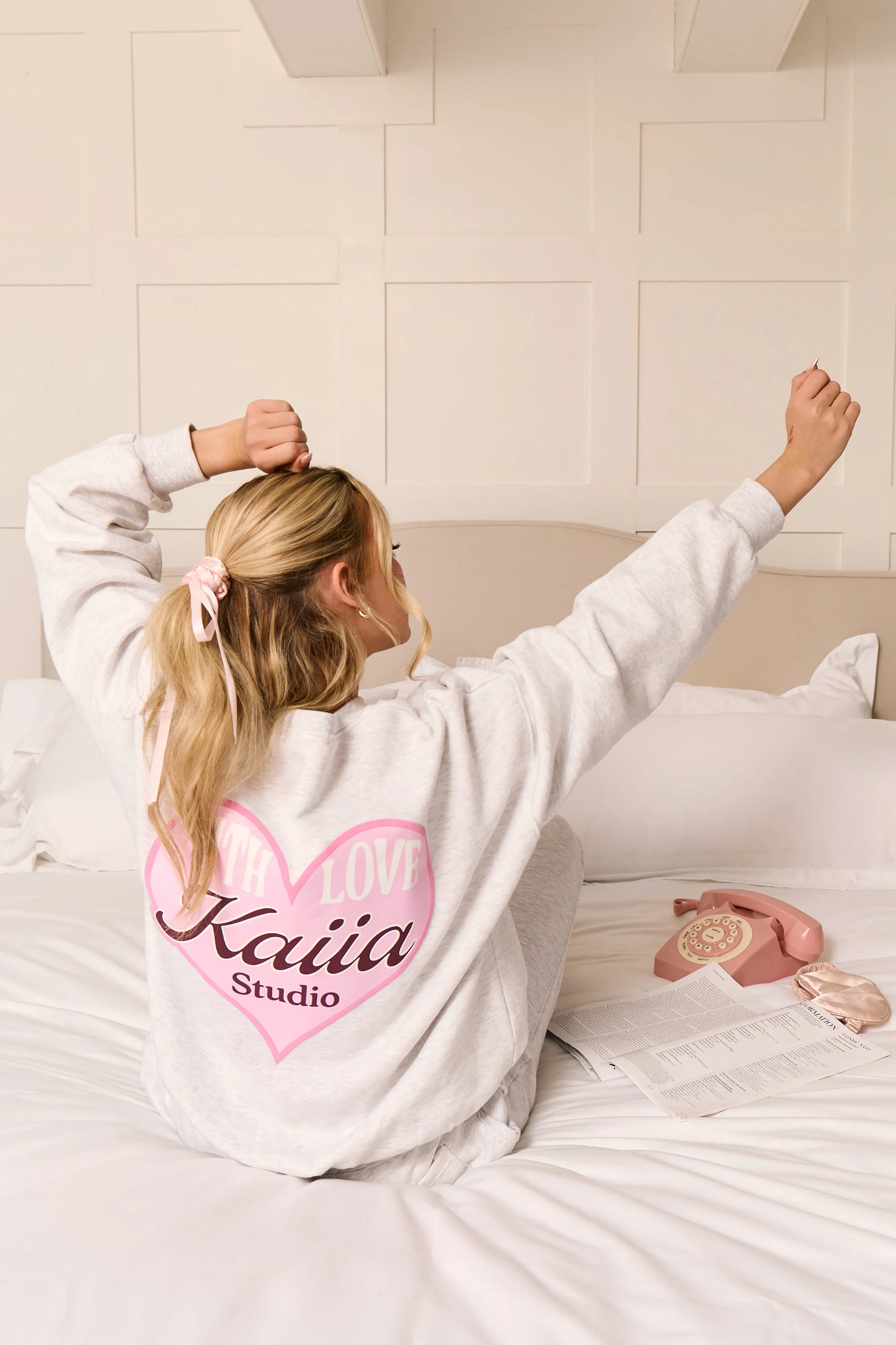 Kaiia With Love Oversized Sweatshirt Light Grey Marl & Pink - Image 4