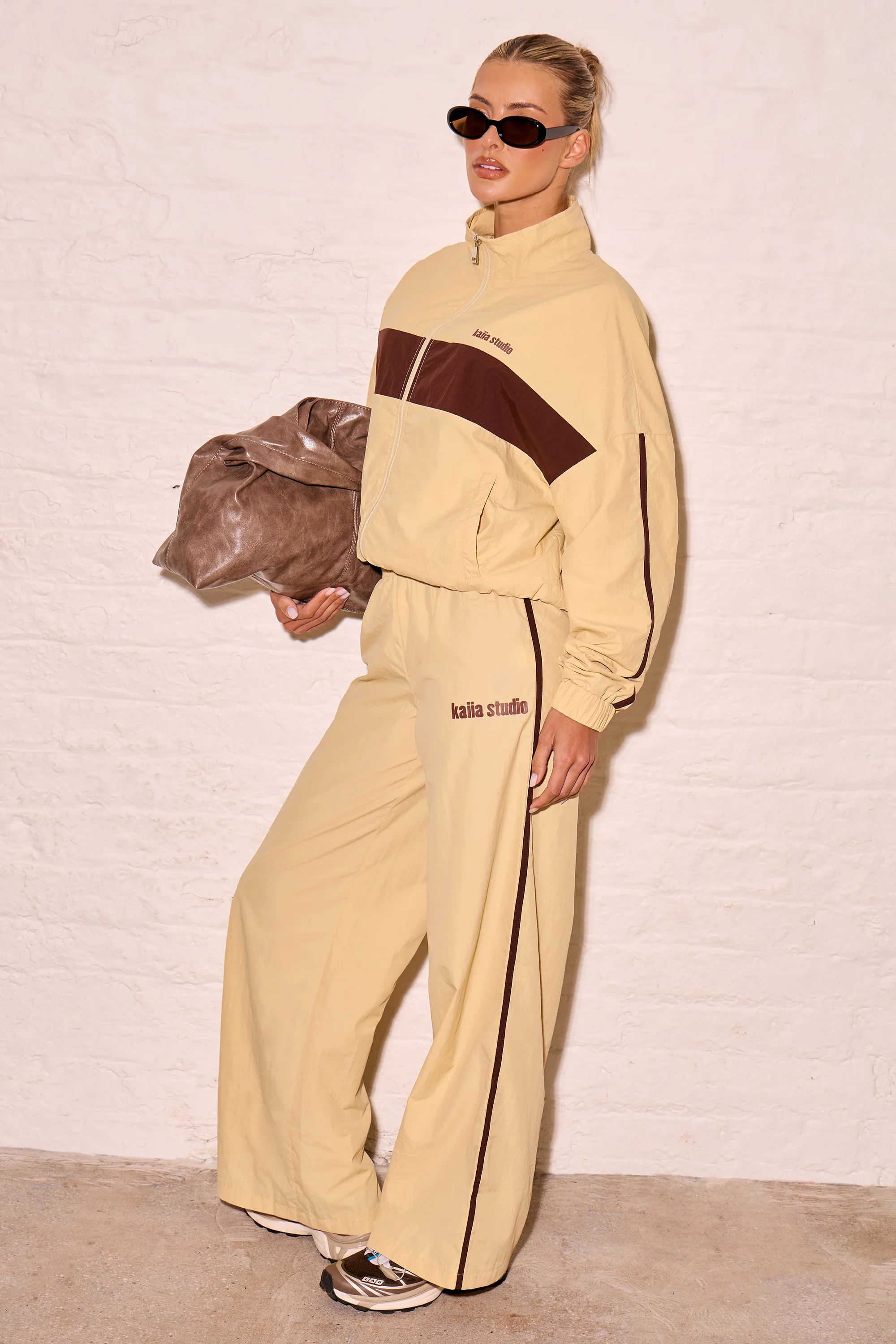 Kaiia Woven Stripe Wide Leg Trousers Yellow & Biscuit
