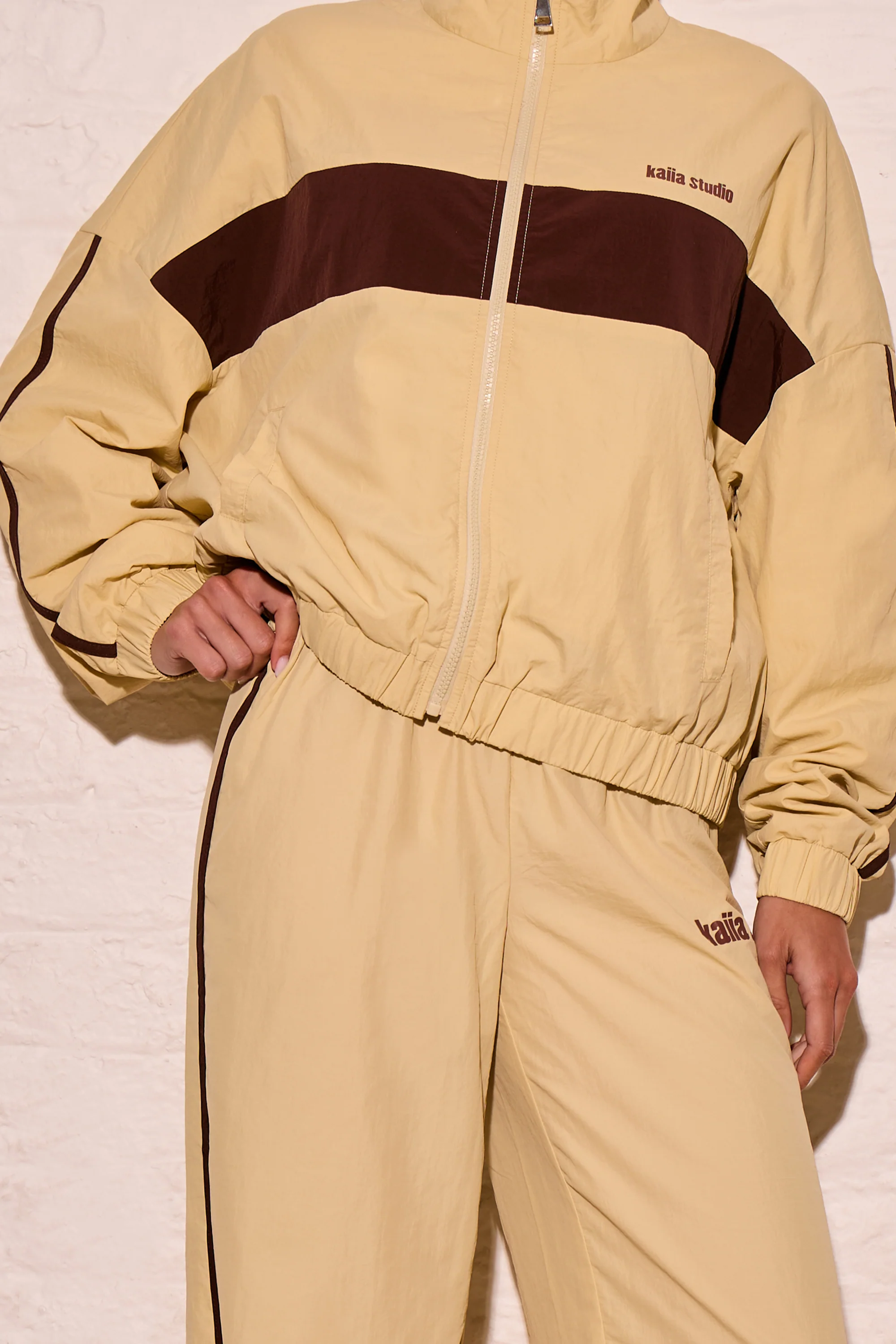 Kaiia Woven Stripe Wide Leg Trousers Yellow & Biscuit - Image 2
