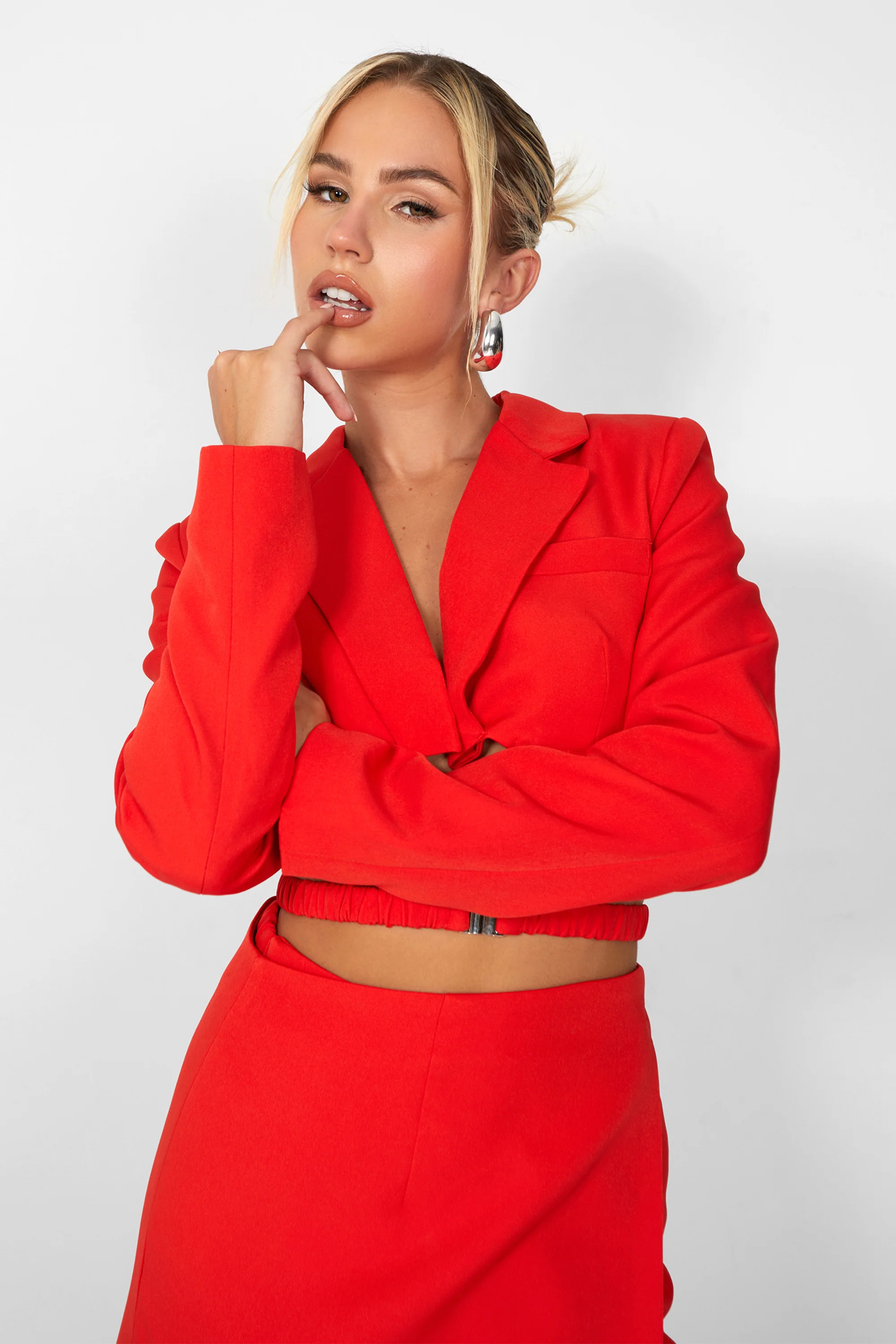 Kaiia Wrap Waist Mini Blazer Dress in Red - Image 2