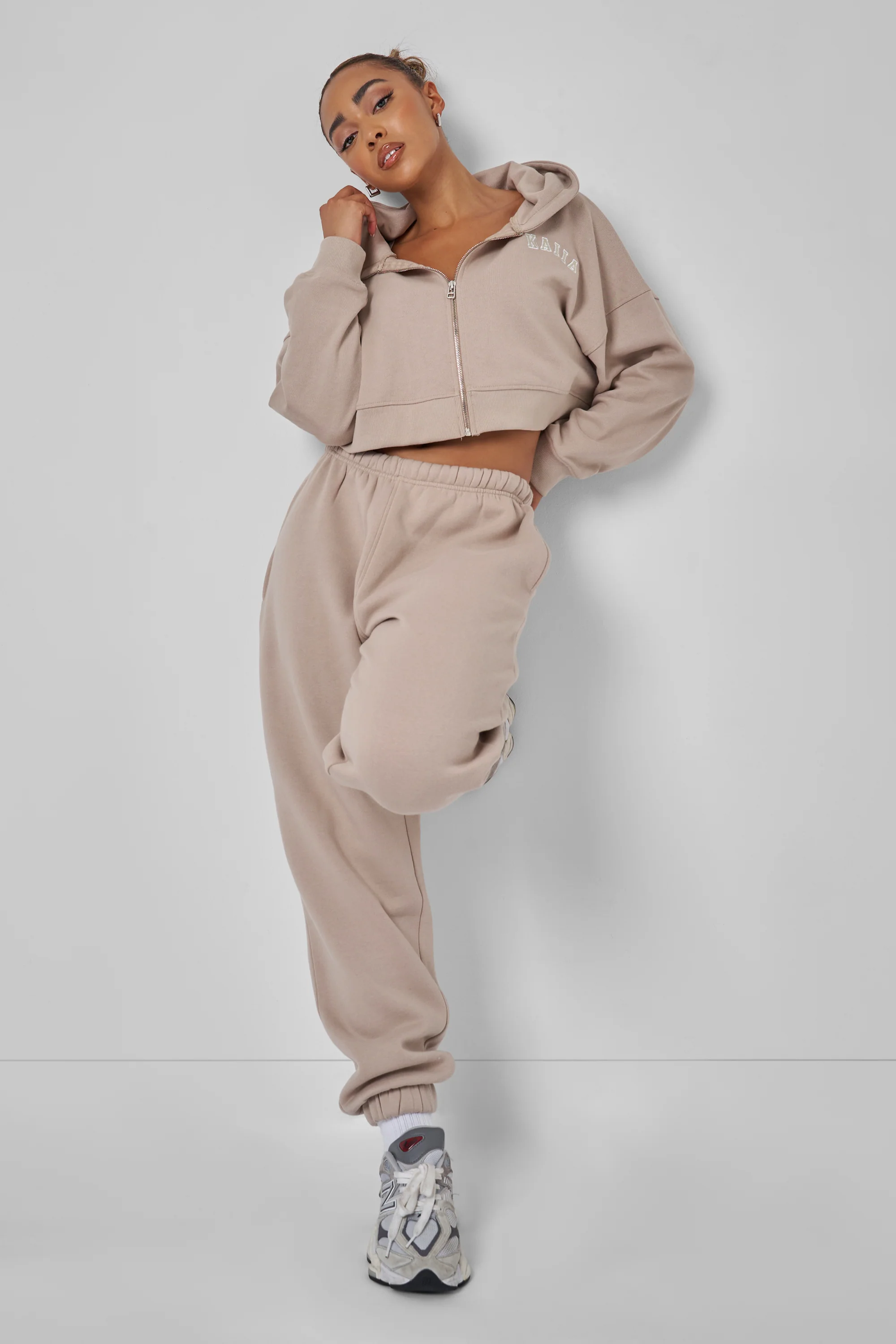 Kaiia Zip Through Cropped Hoodie Stone - Image 5