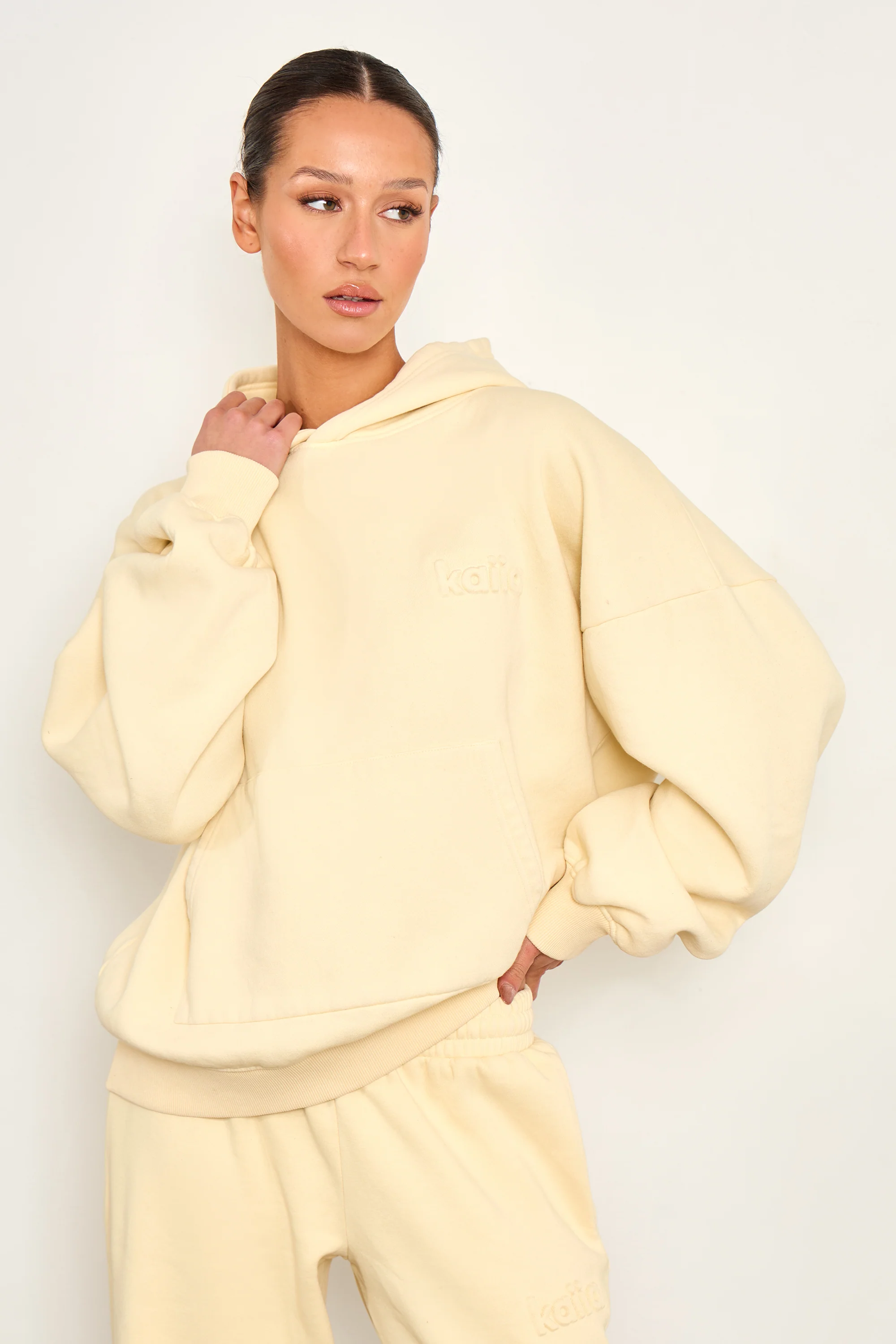 Kaiia Embossed Oversized Hoodie Washed Butter Yellow - Image 2