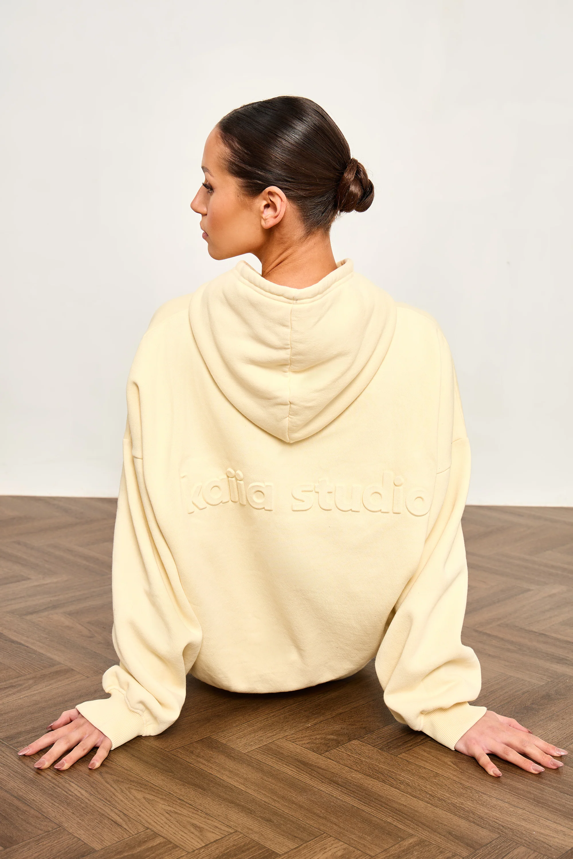Kaiia Embossed Oversized Hoodie Washed Butter Yellow - Image 3