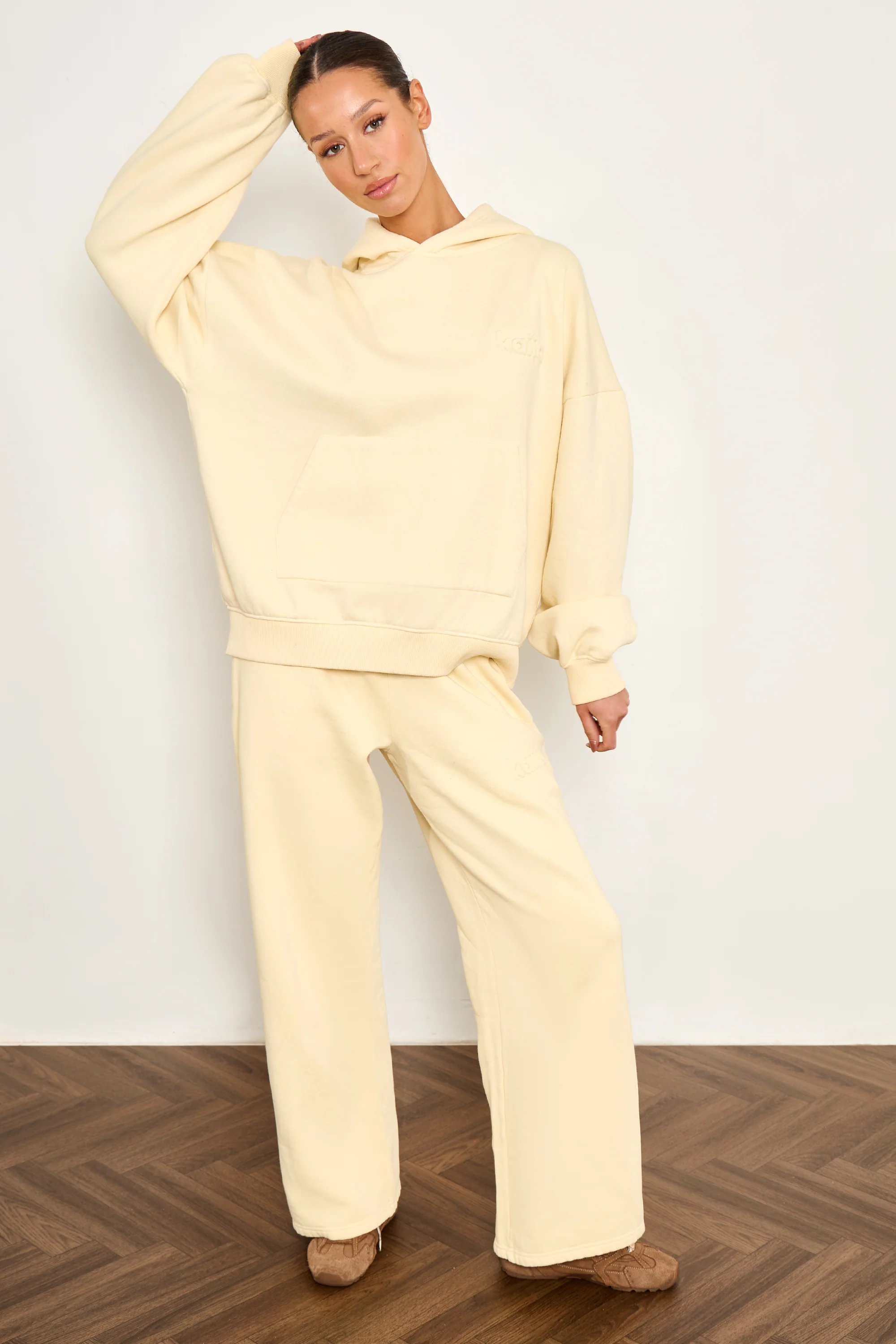 Kaiia Embossed Oversized Hoodie Washed Butter Yellow - Image 4
