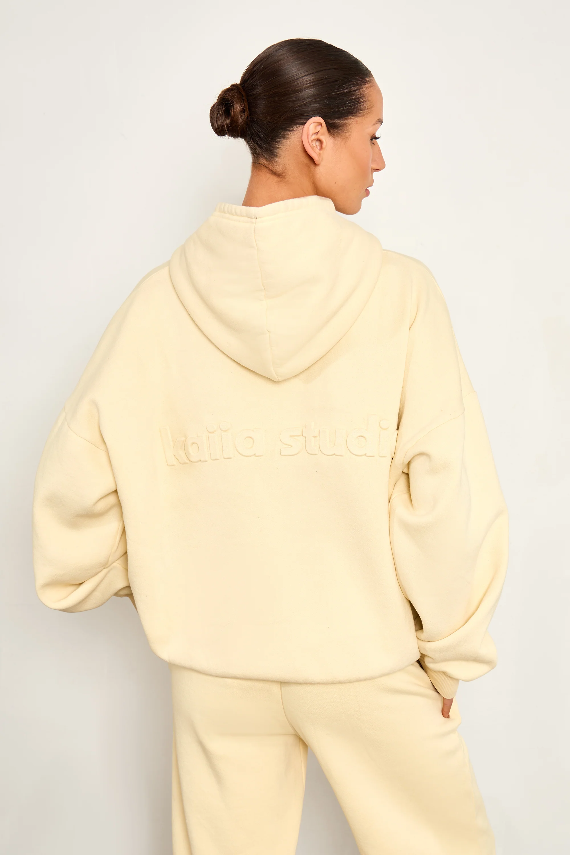 Kaiia Embossed Oversized Hoodie Washed Butter Yellow - Image 5