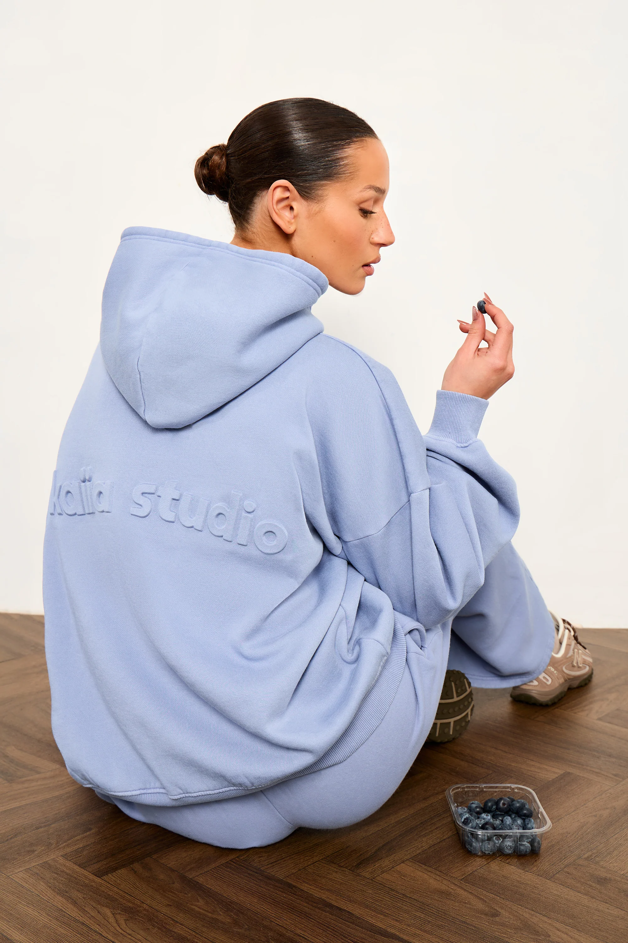 Kaiia Embossed Oversized Hoodie Washed Periwinkle Blue